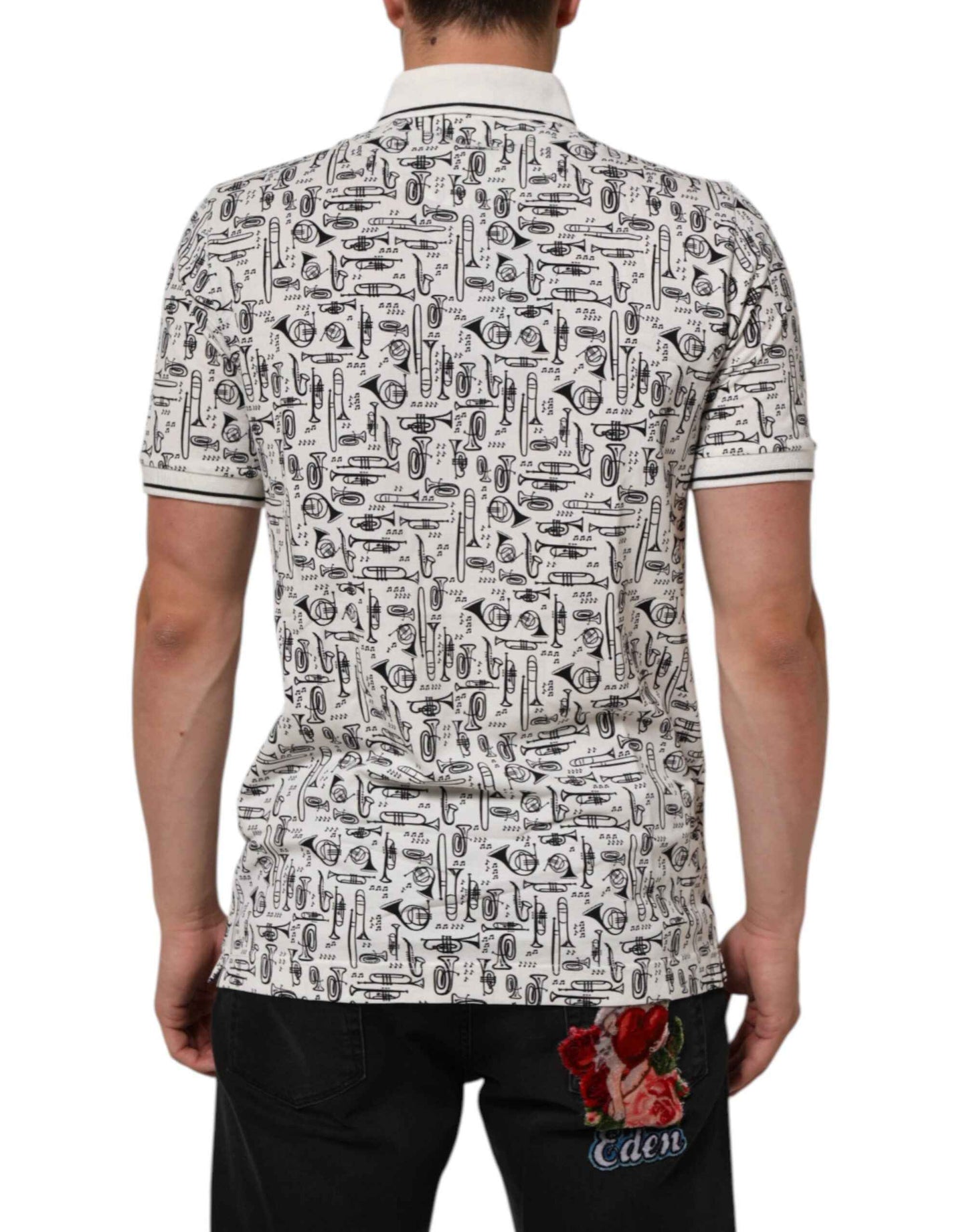Dolce & Gabbana White Musical Print Collared Polo T-shirt