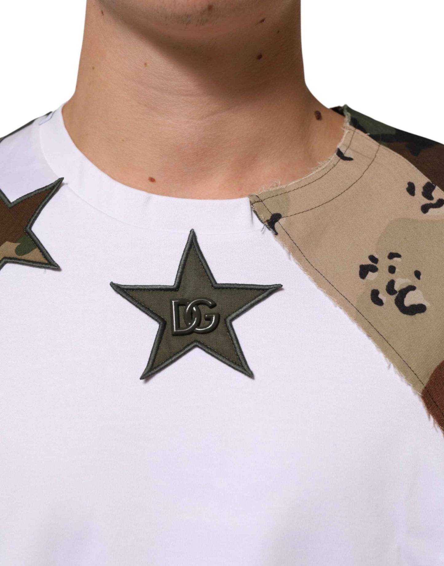 Dolce & Gabbana Katoenen Patchwork Camouflage T Shirt Wit