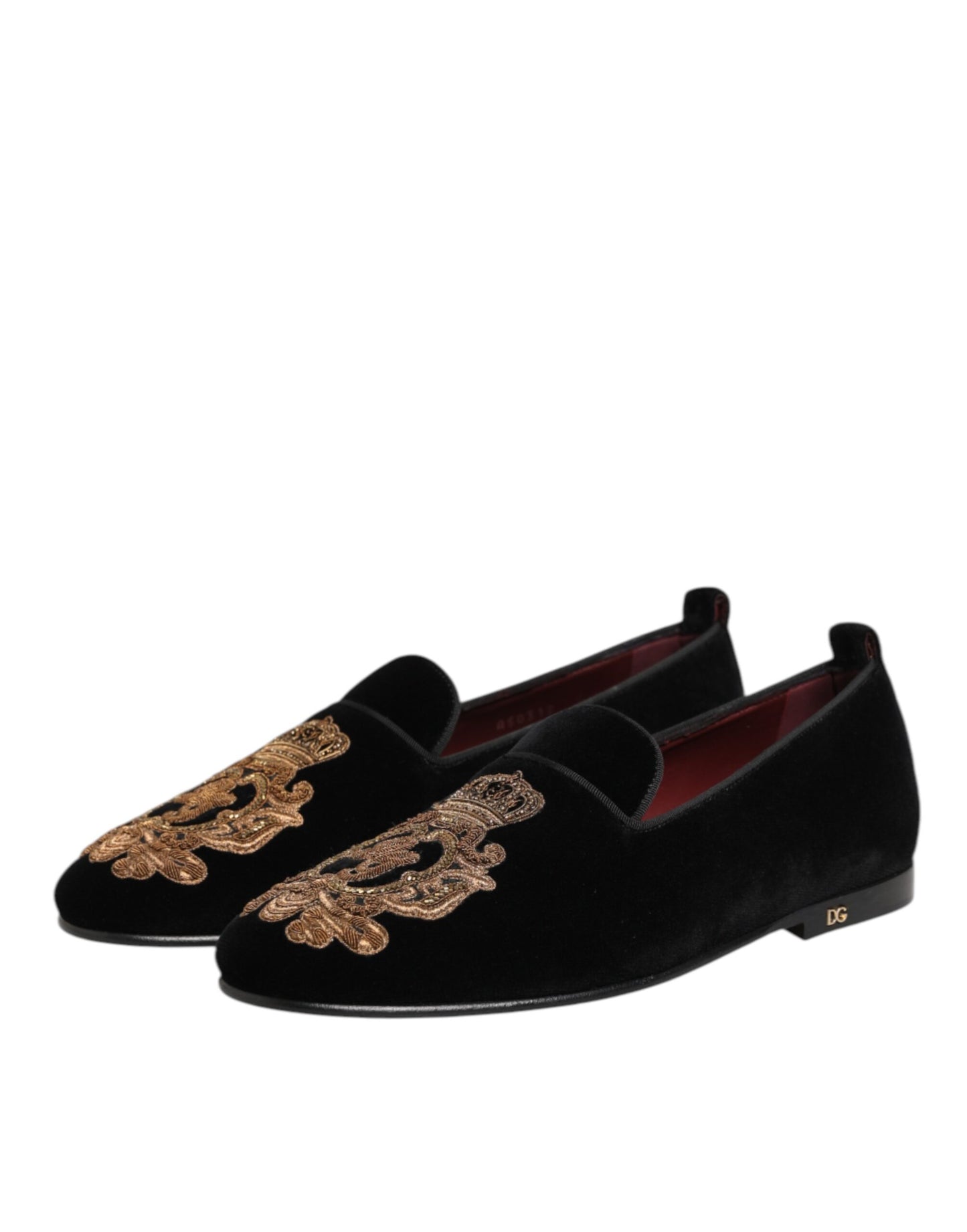 Dolce Gabbana Fluwelen Loafers Zwart Gouden Kroon