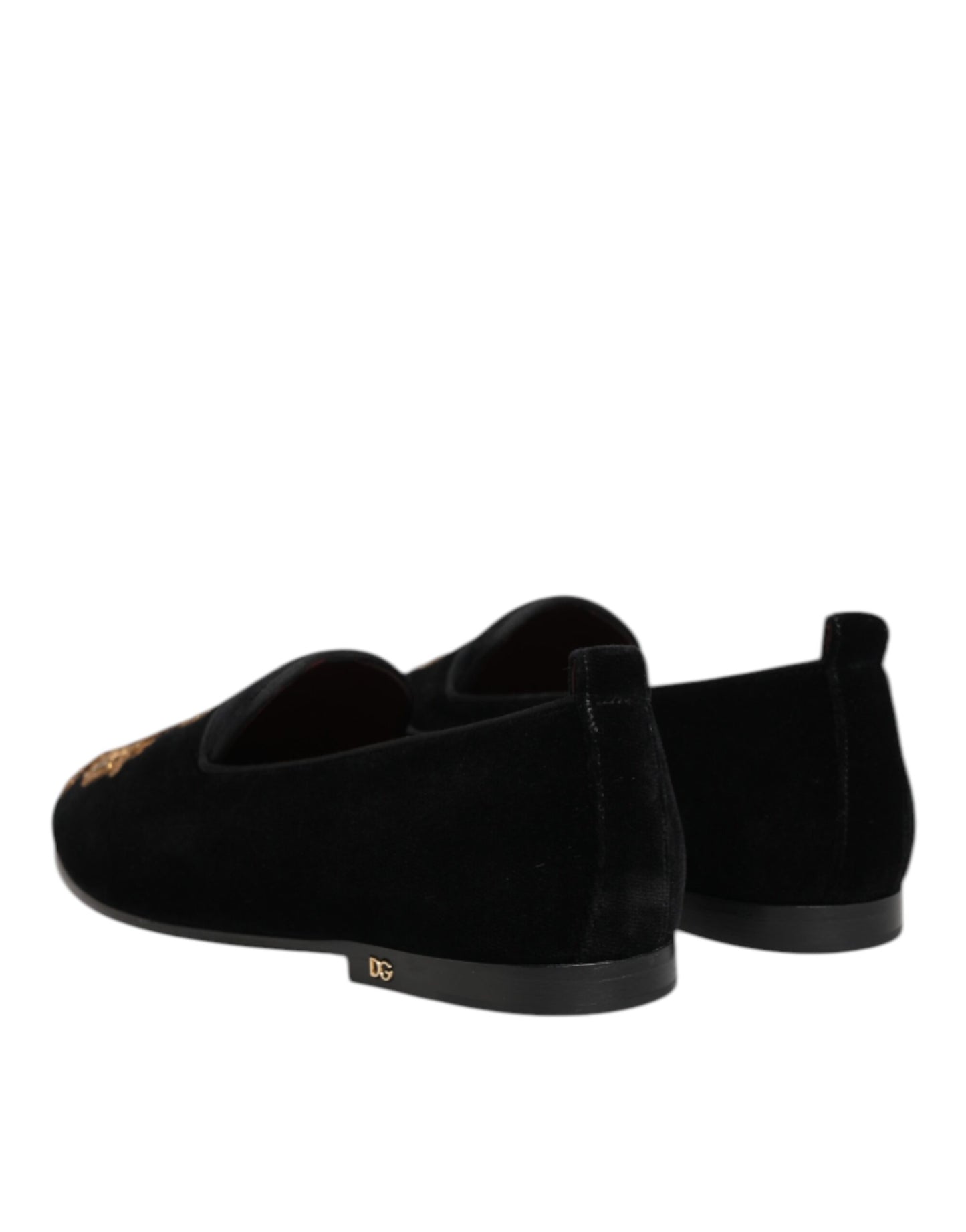 Dolce Gabbana Fluwelen Loafers Zwart Gouden Kroon
