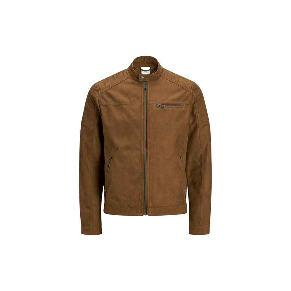 Jack Jones Beige Artificial Leather Jackets & Coat