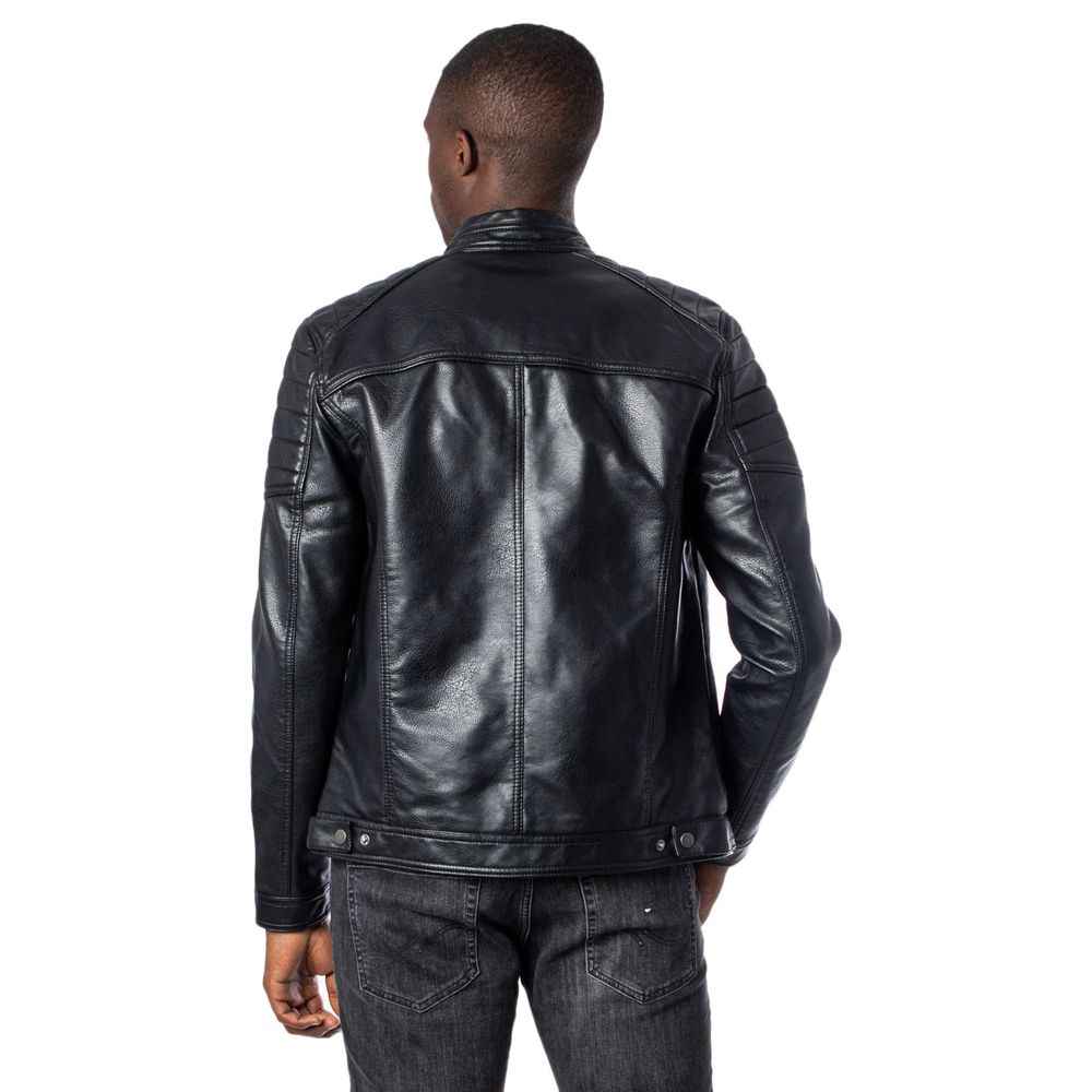 Jack Jones Black Artificial Leather Jackets & Coat