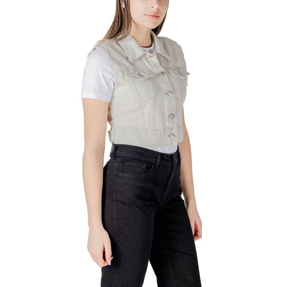Only Light Blue Cotton Sleveless Jacket