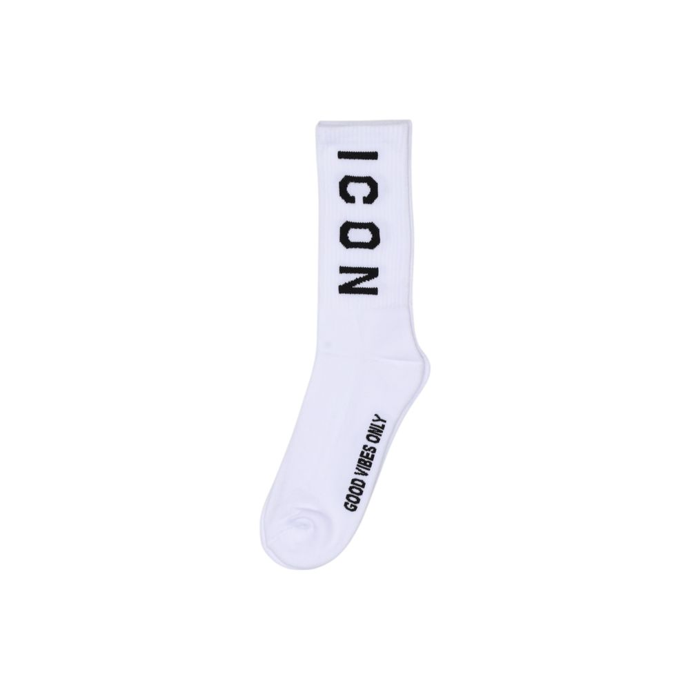 Icon Logo Vertikale Premium Cotton Unisex Socks - White