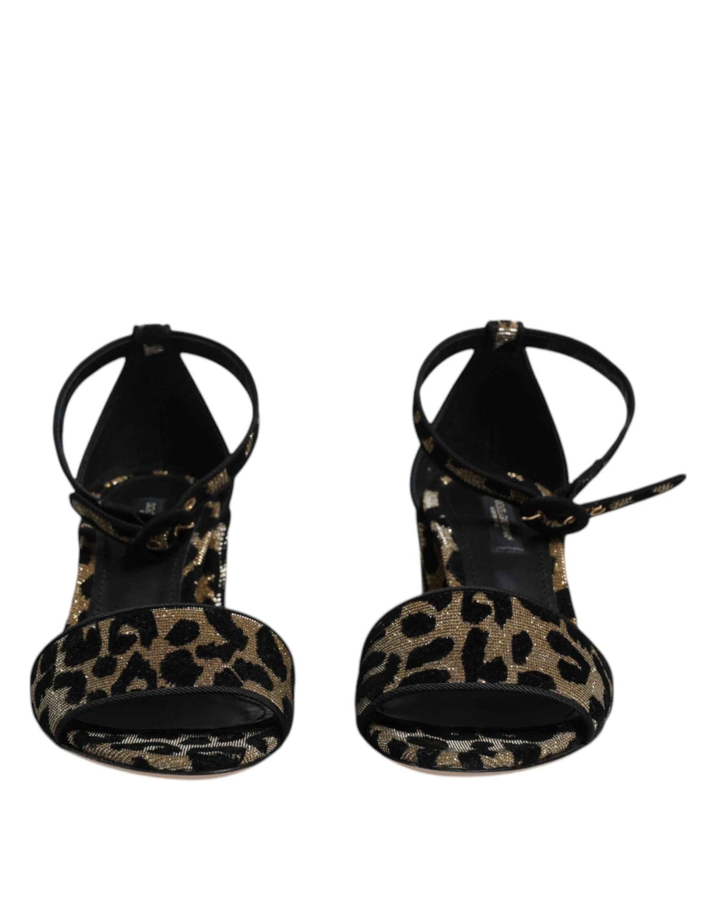 Dolce and Gabbana Goud Leopard Sandalen met Enkelriem