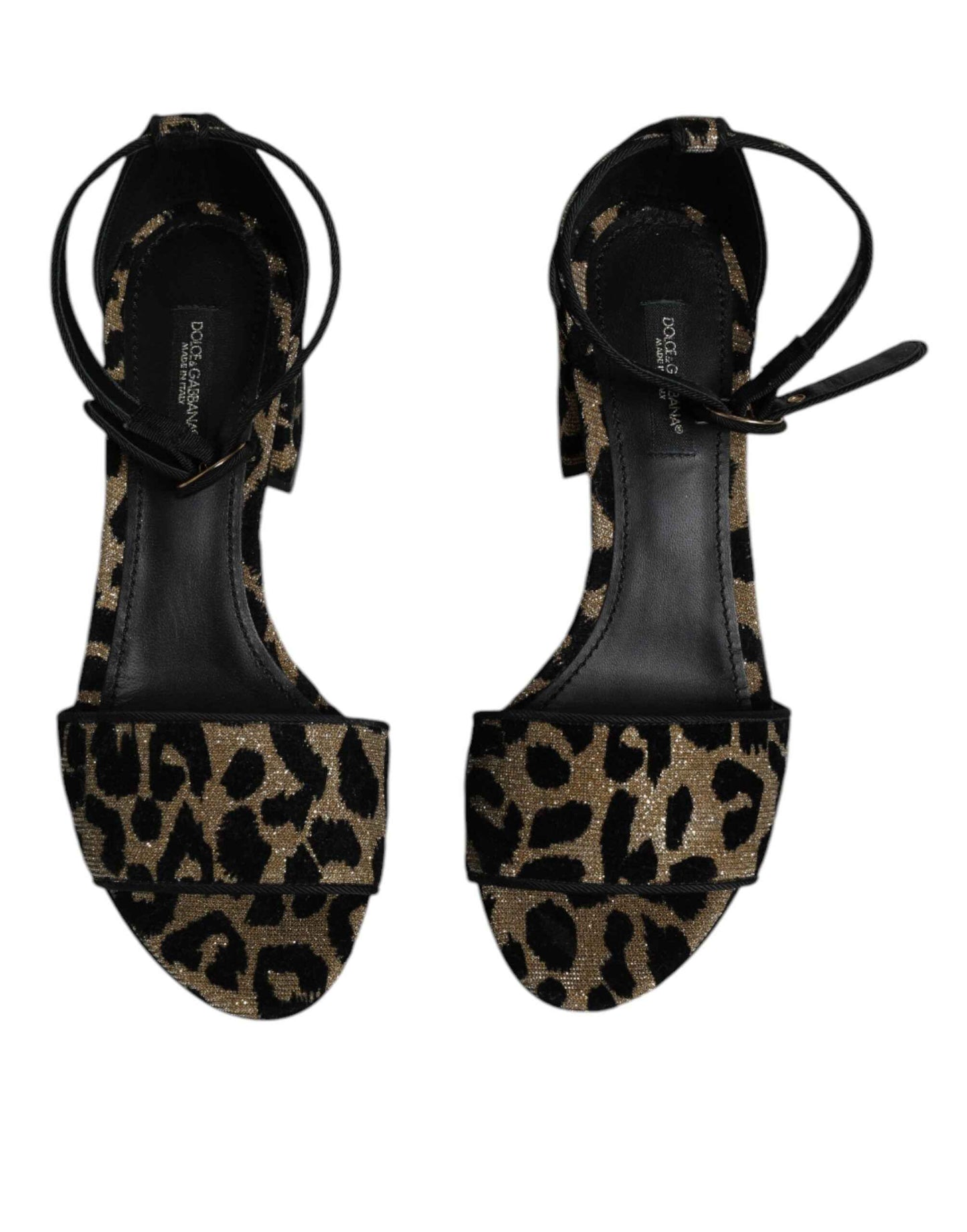 Dolce and Gabbana Goud Leopard Sandalen met Enkelriem