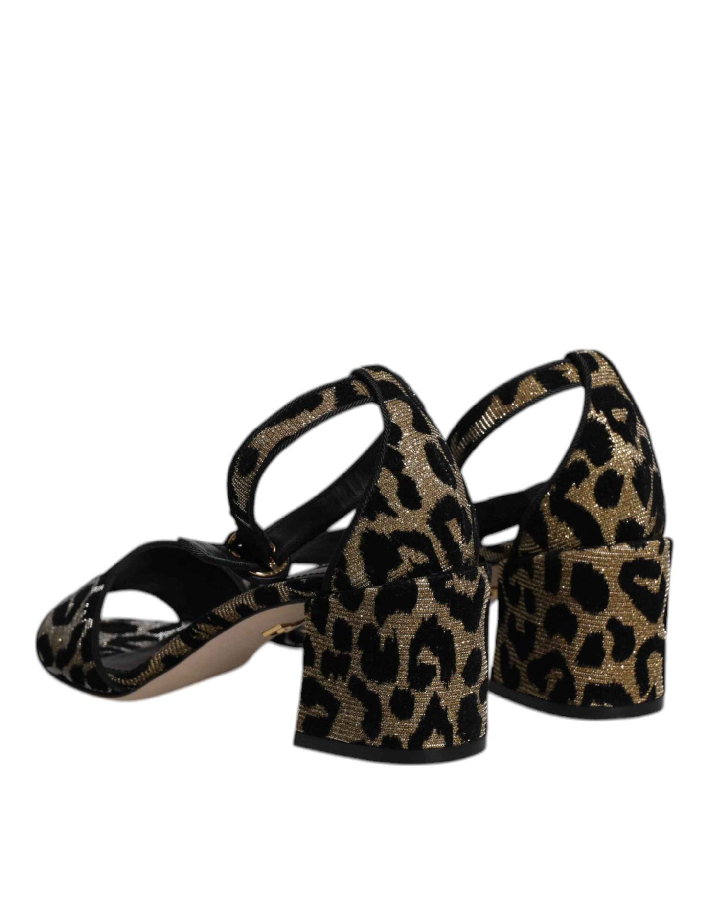 Dolce and Gabbana Goud Leopard Sandalen met Enkelriem
