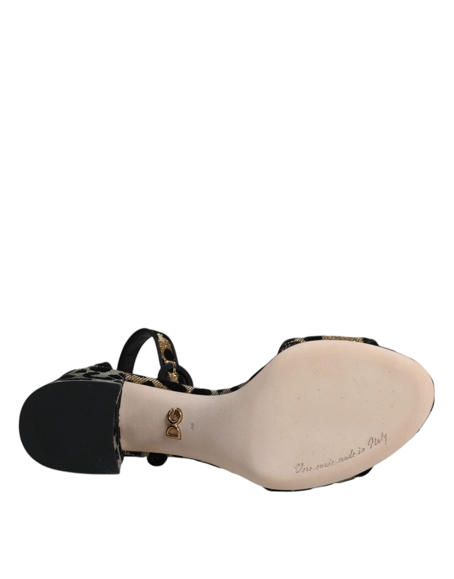 Dolce and Gabbana Goud Leopard Sandalen met Enkelriem