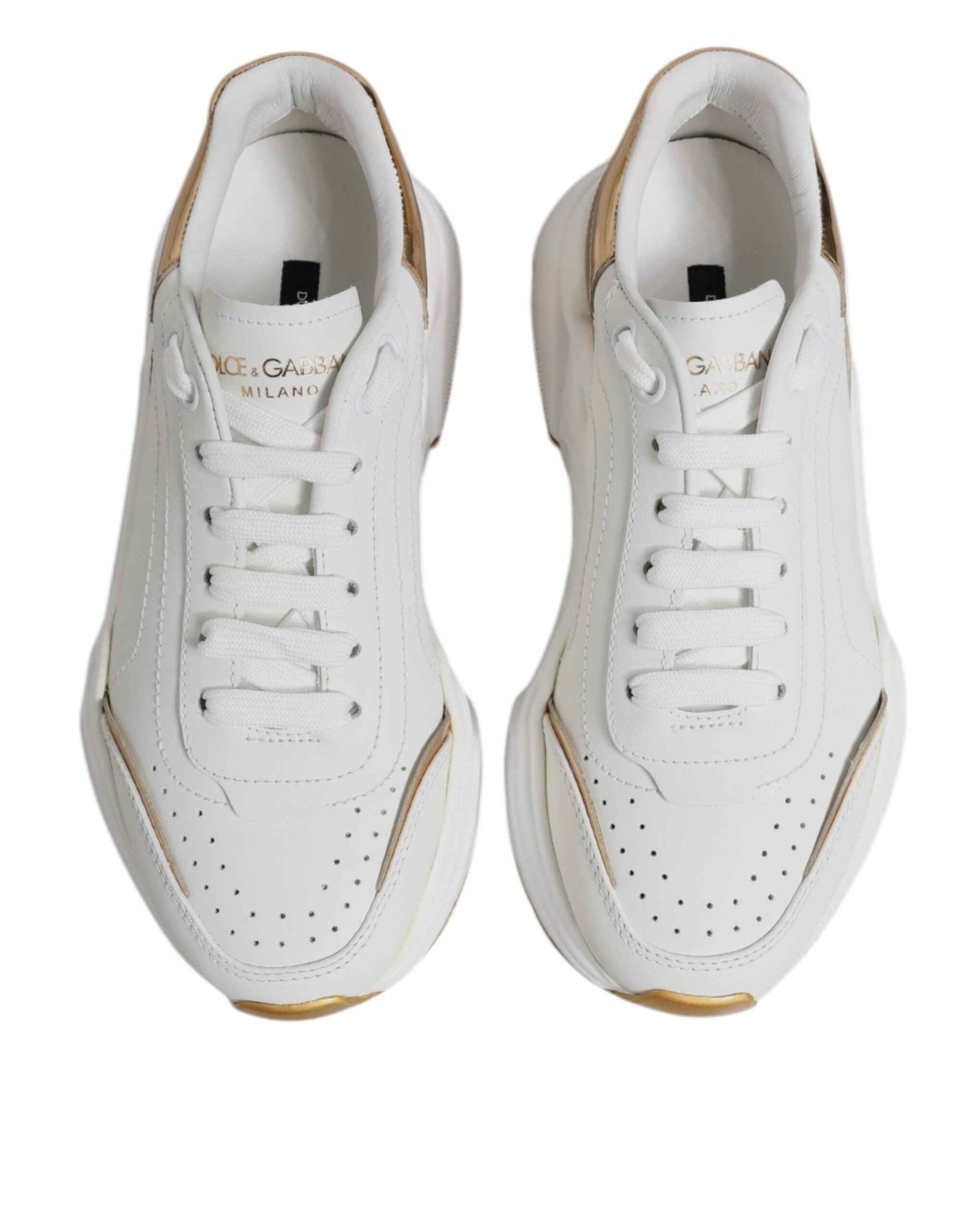 Dolce & Gabbana Daymaster Lederen Sneakers Wit Goud