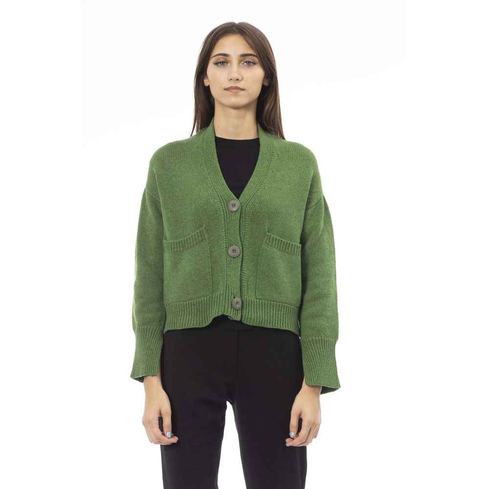 Alpha Studio Green Merino Wool Cardigan