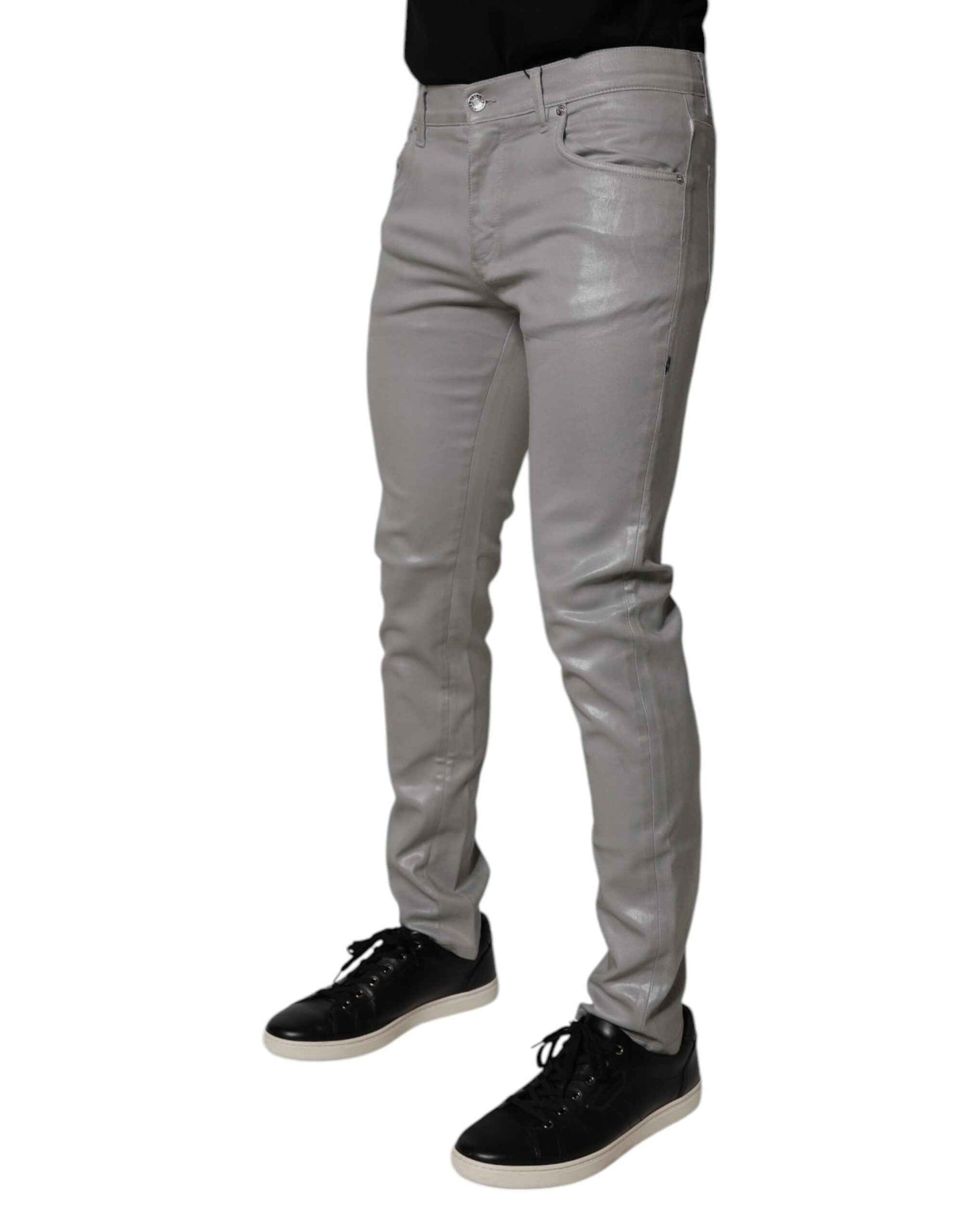 Dolce & Gabbana Gray Slim Fit Denim Cotton Metal Logo Jeans