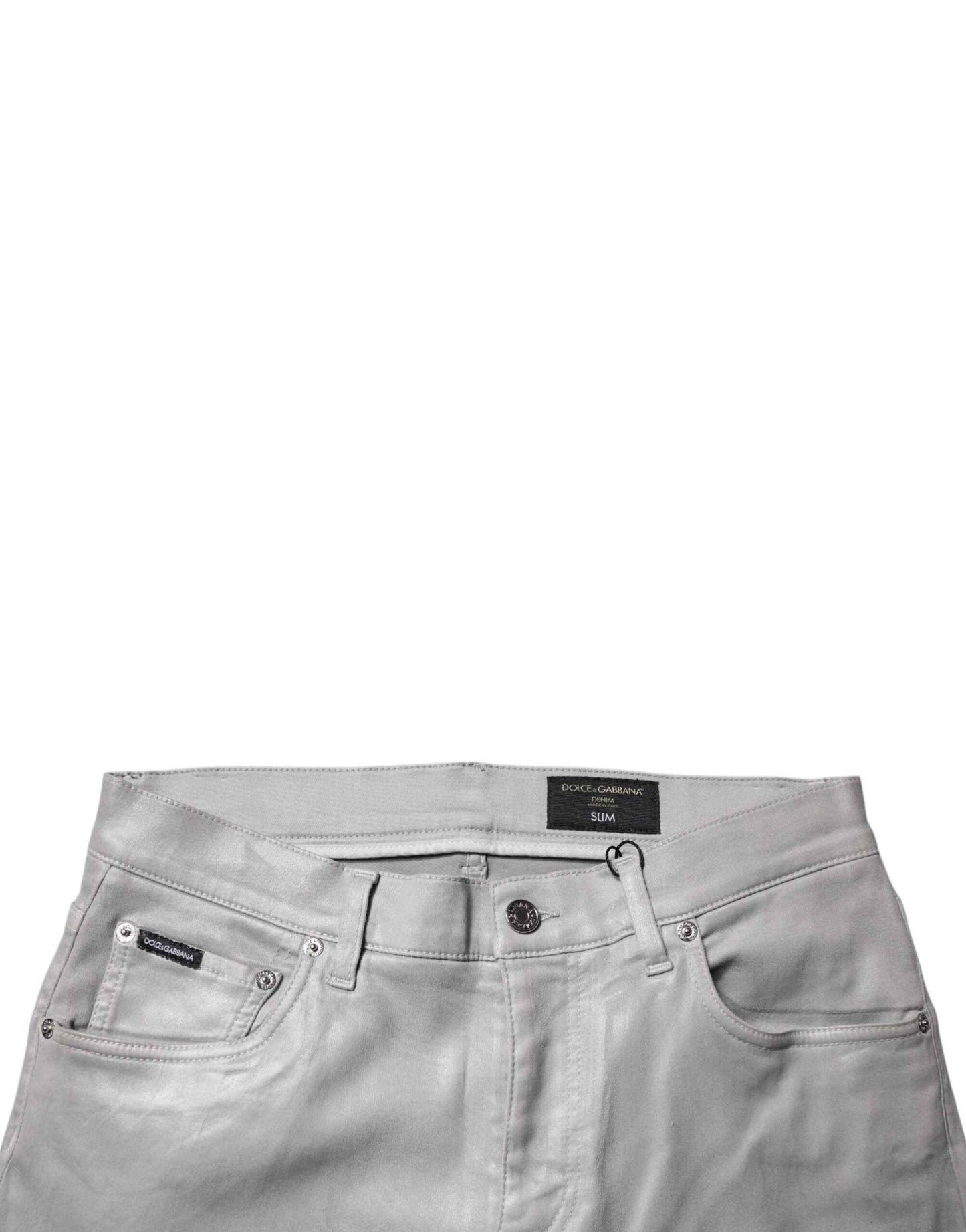 Dolce & Gabbana Gray Slim Fit Denim Cotton Metal Logo Jeans