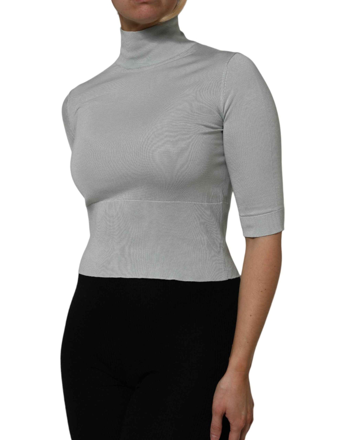 Dolce & Gabbana Gray Turtle Neck 3/4 Sleeves Pullover Top