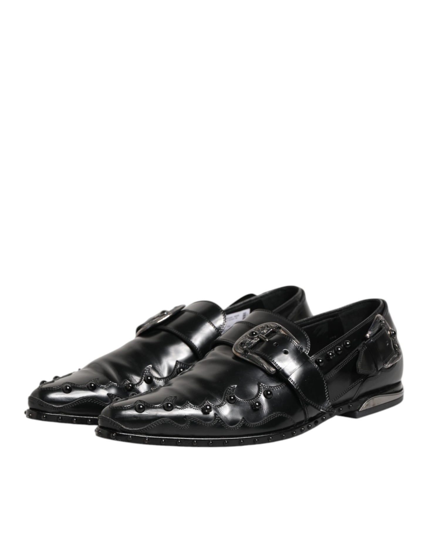 Dolce & Gabbana Versierde Monk Strap Schoenen Leer Zwart