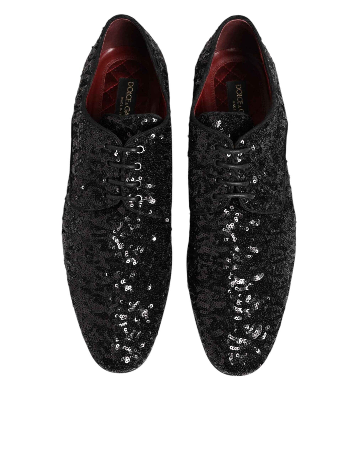 Dolce & Gabbana Black Sequined Lace Up Dress Men Derby Shoes