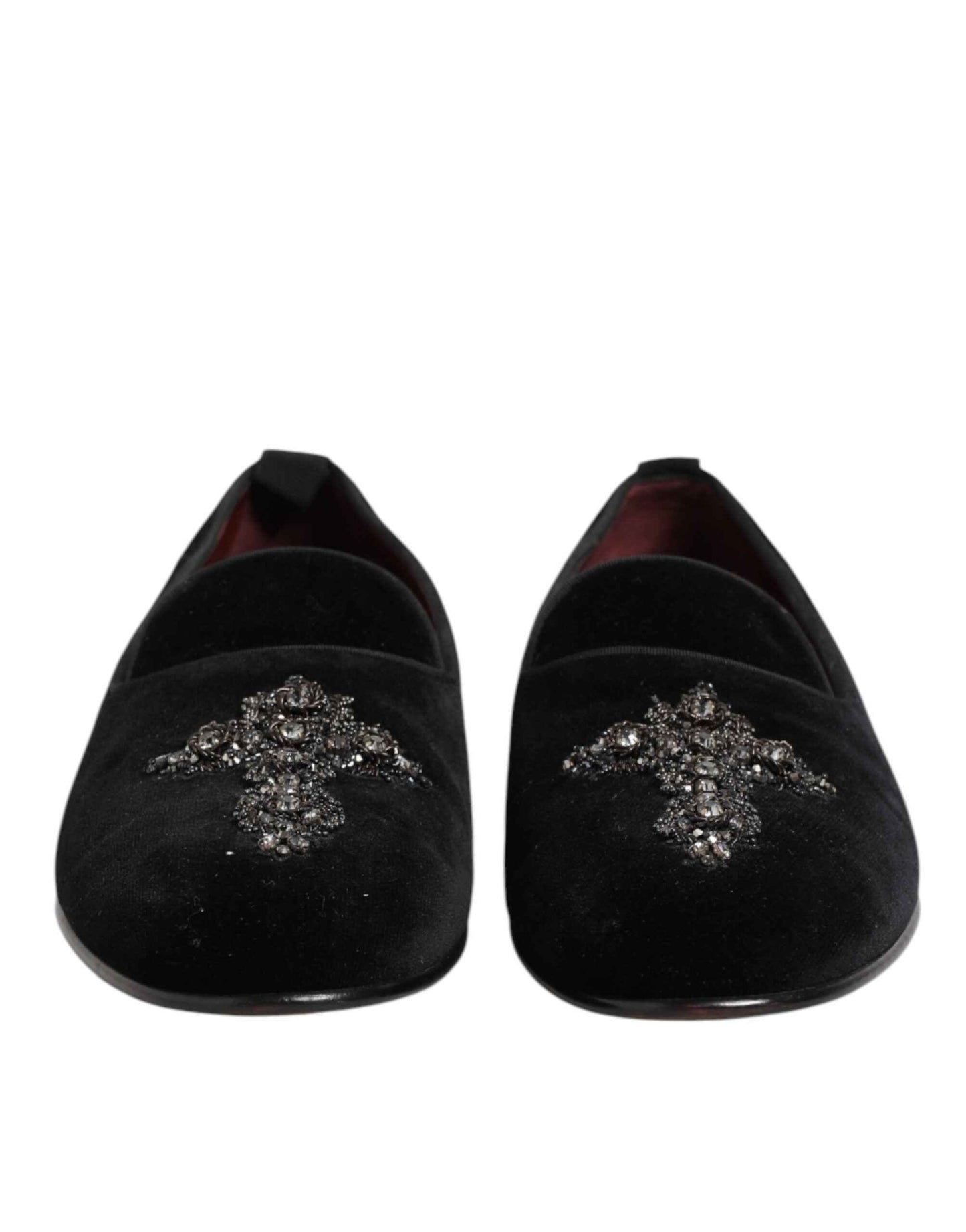 Dolce Gabbana Kruisversierde Slip On Leren Loafers Zwart