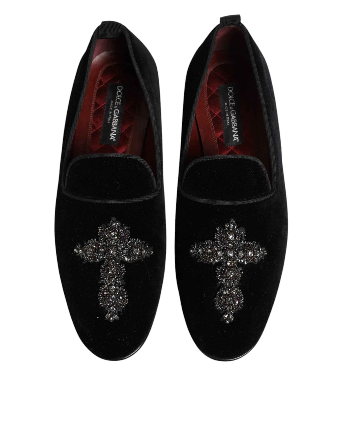 Dolce Gabbana Kruisversierde Slip On Leren Loafers Zwart