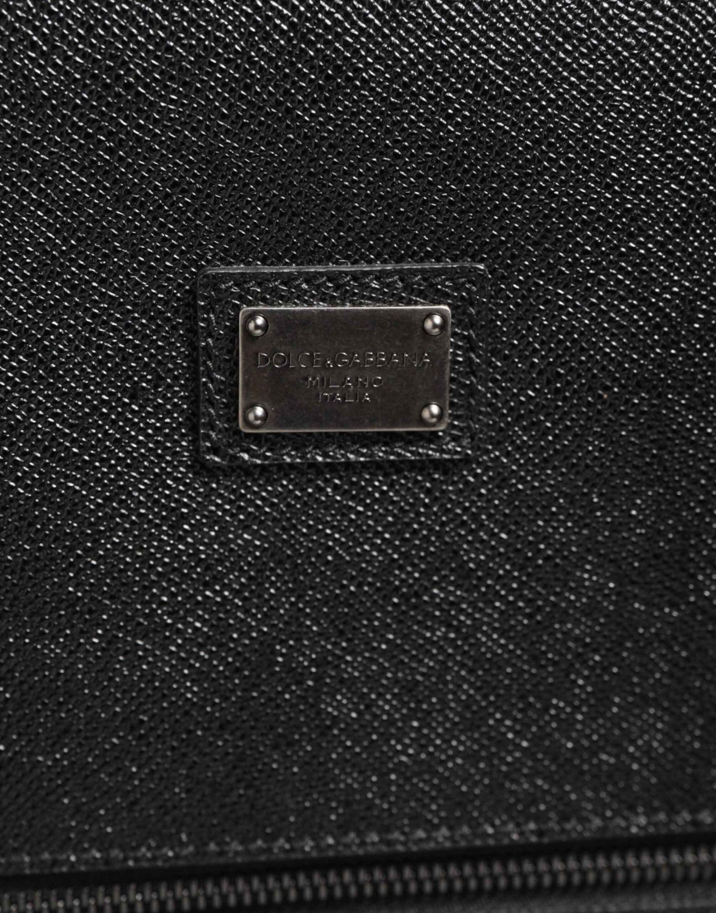 Dolce & Gabbana Gray Leather Logo Plaque Trolley Travel Wheel Men Suitcase Bag