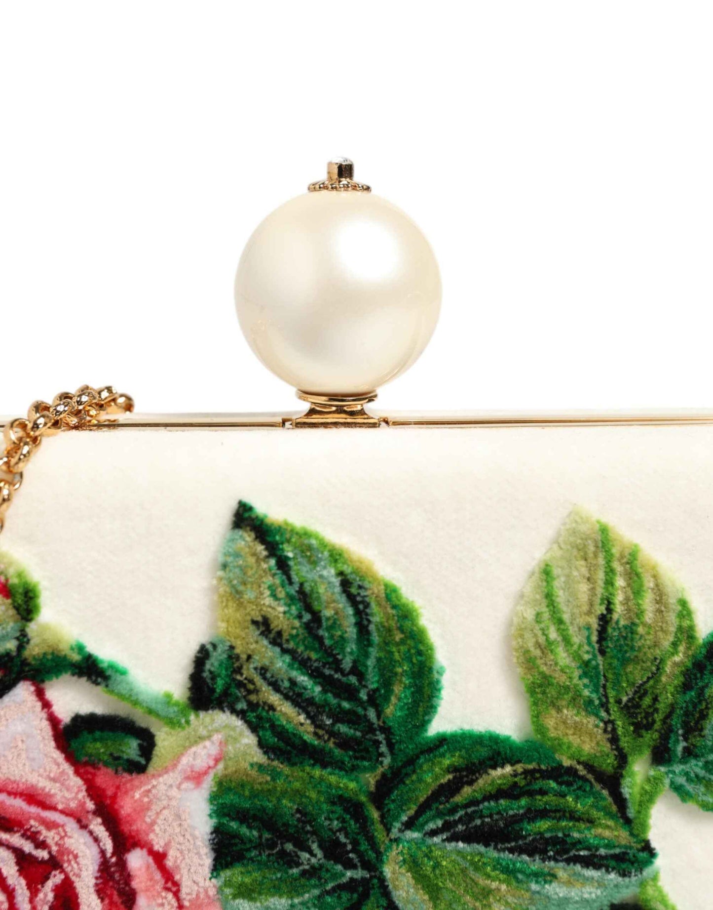 Dolce & Gabbana Rozenborduur Zijde Clutch Gouden Frame Wit