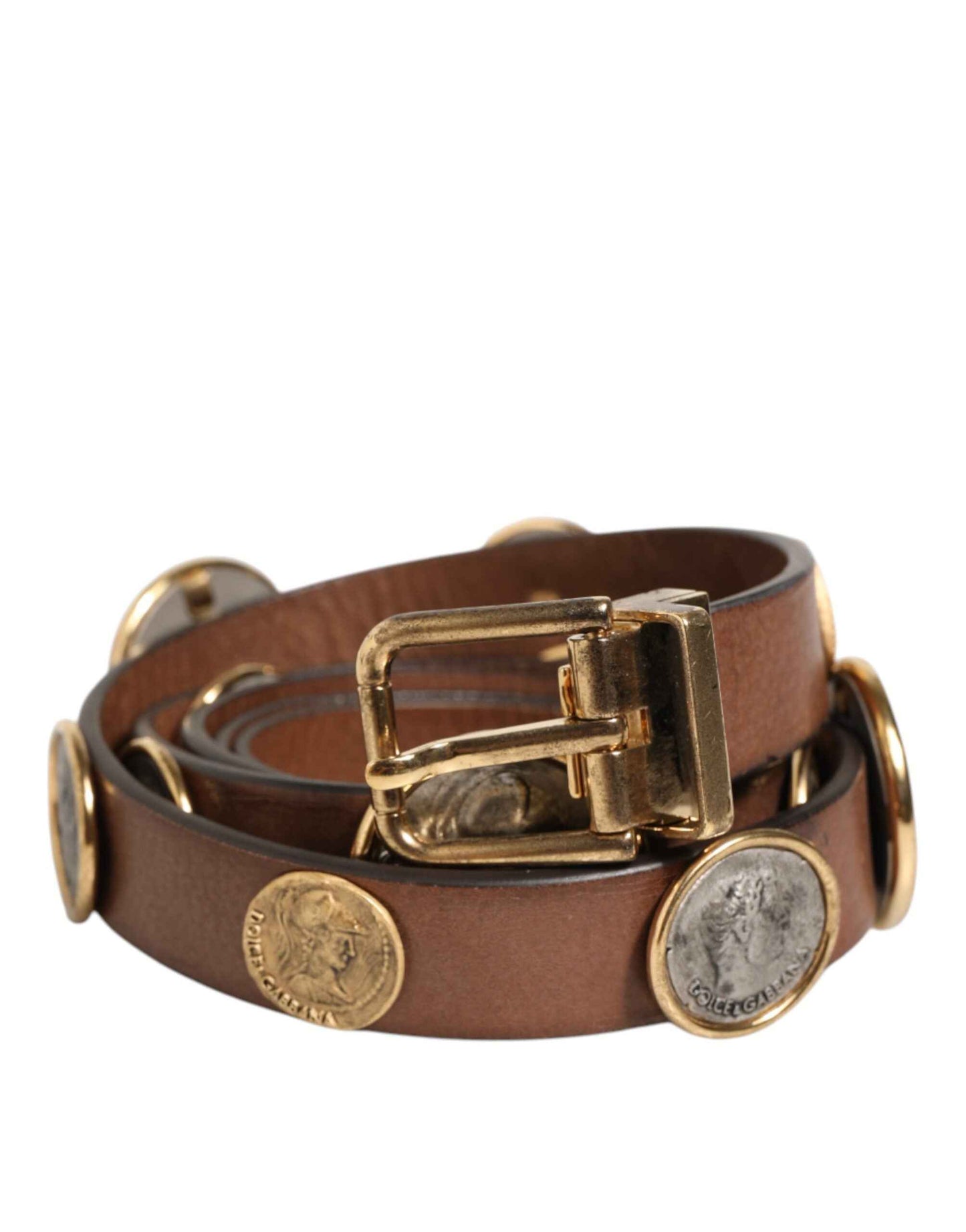 Dolce & Gabbana Leren Riem Met Gouden Munten Gesp Bruin