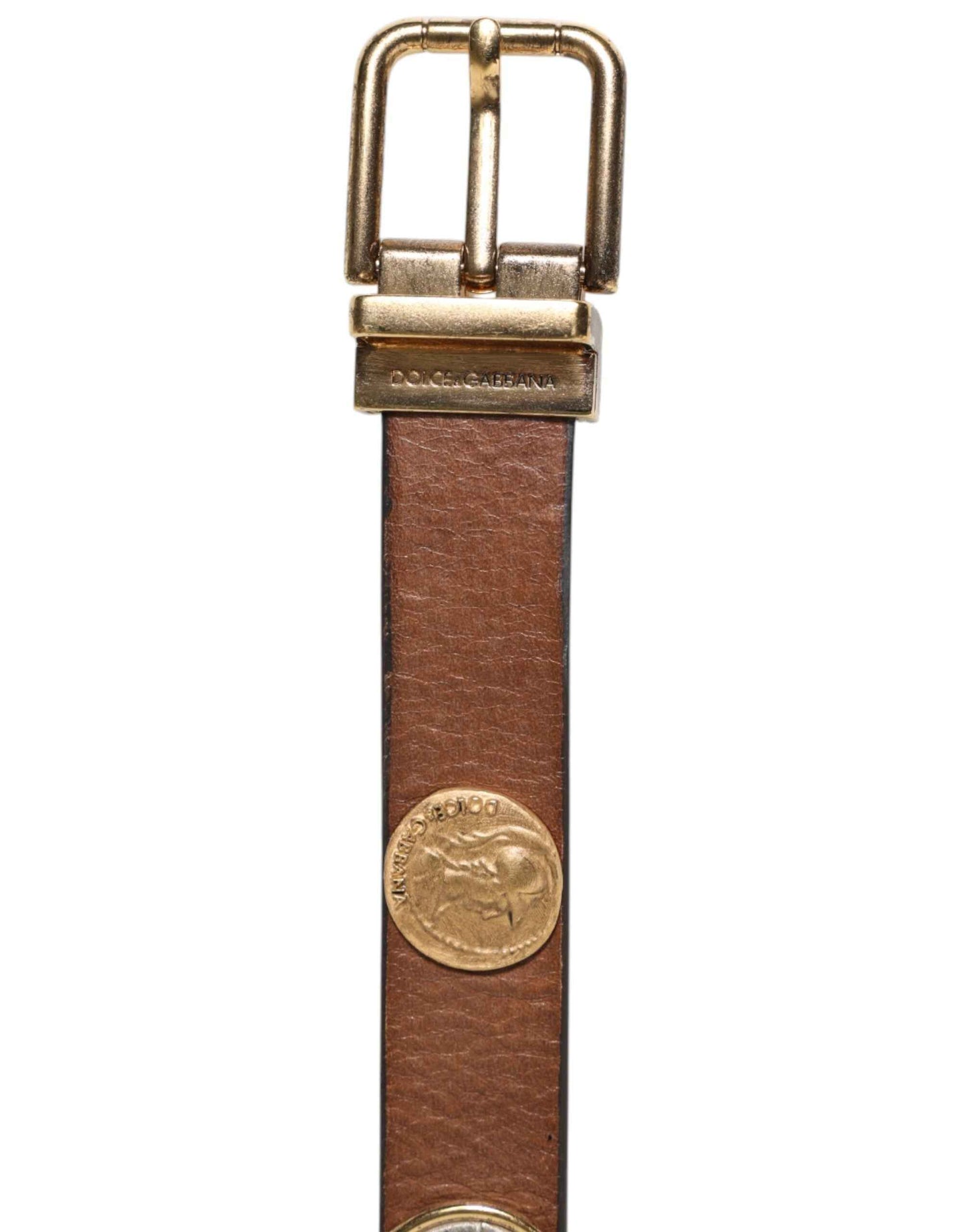 Dolce & Gabbana Leren Riem Met Gouden Munten Gesp Bruin