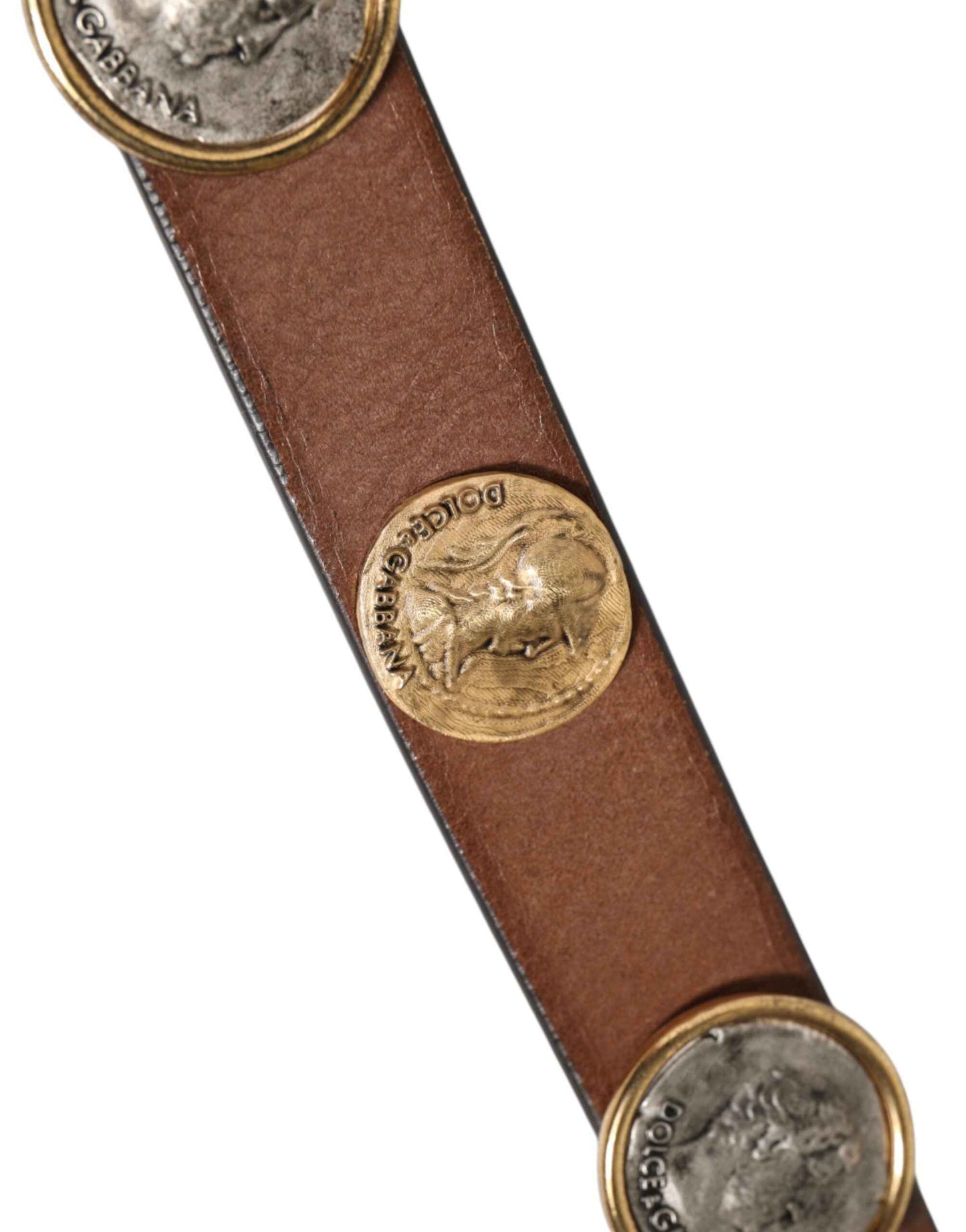 Dolce & Gabbana Leren Riem Met Gouden Munten Gesp Bruin