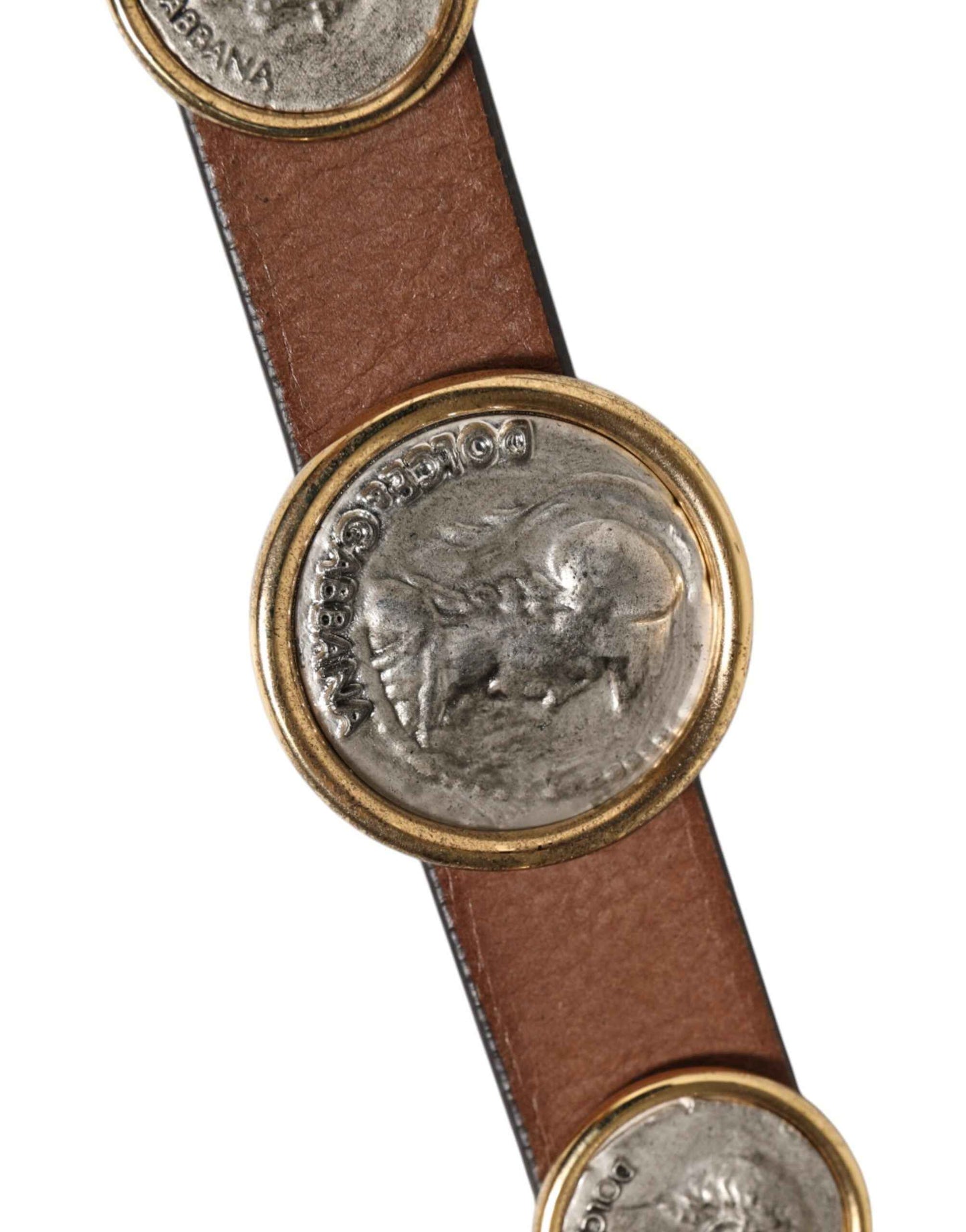 Dolce & Gabbana Leren Riem Met Gouden Munten Gesp Bruin