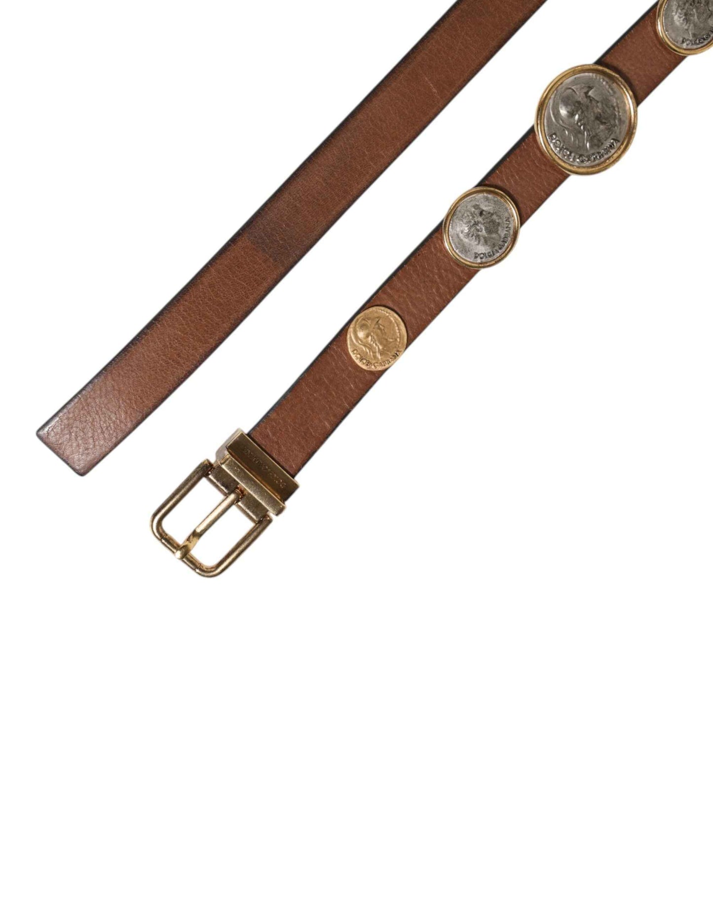 Dolce & Gabbana Leren Riem Met Gouden Munten Gesp Bruin