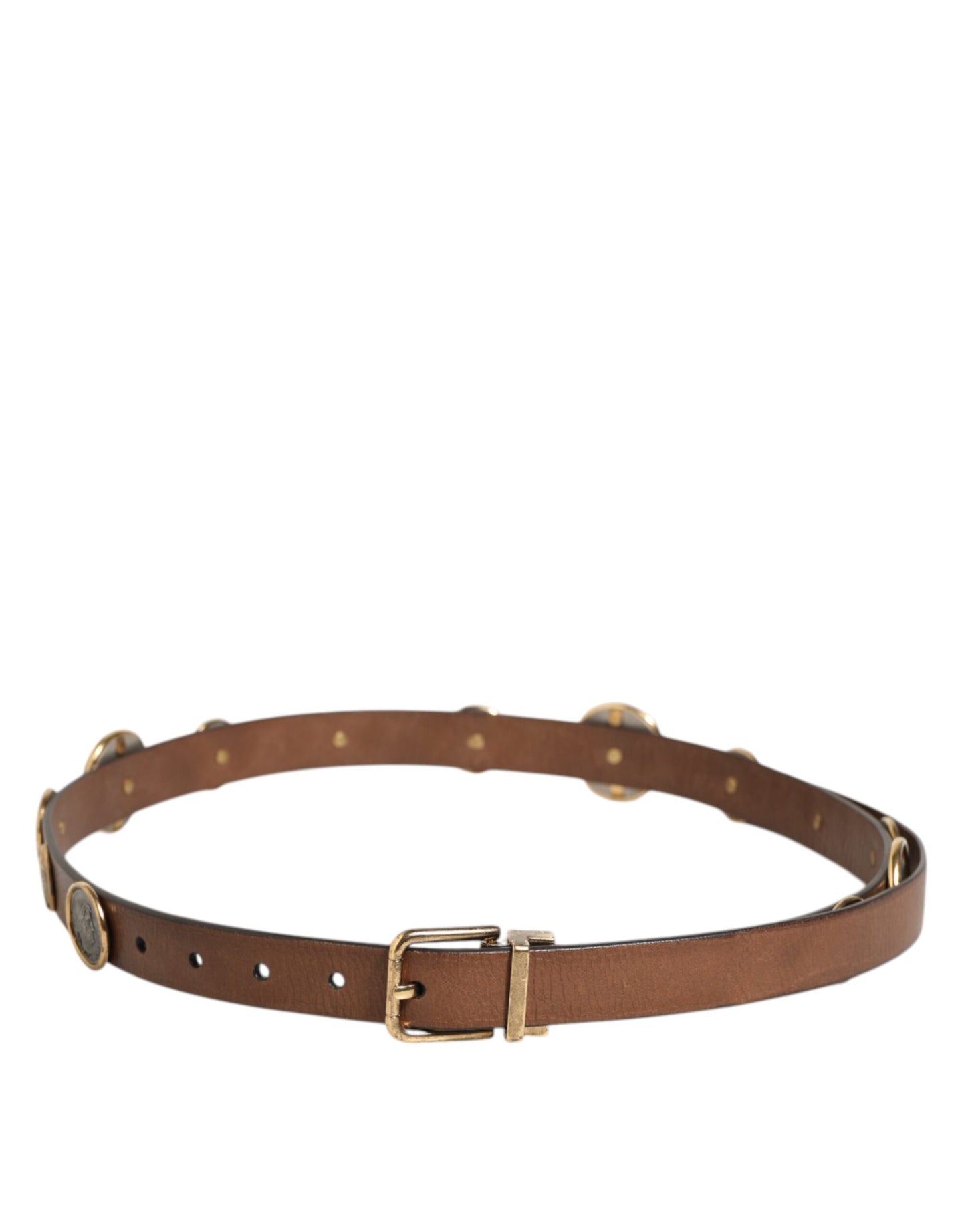 Dolce & Gabbana Leren Riem Met Gouden Munten Gesp Bruin
