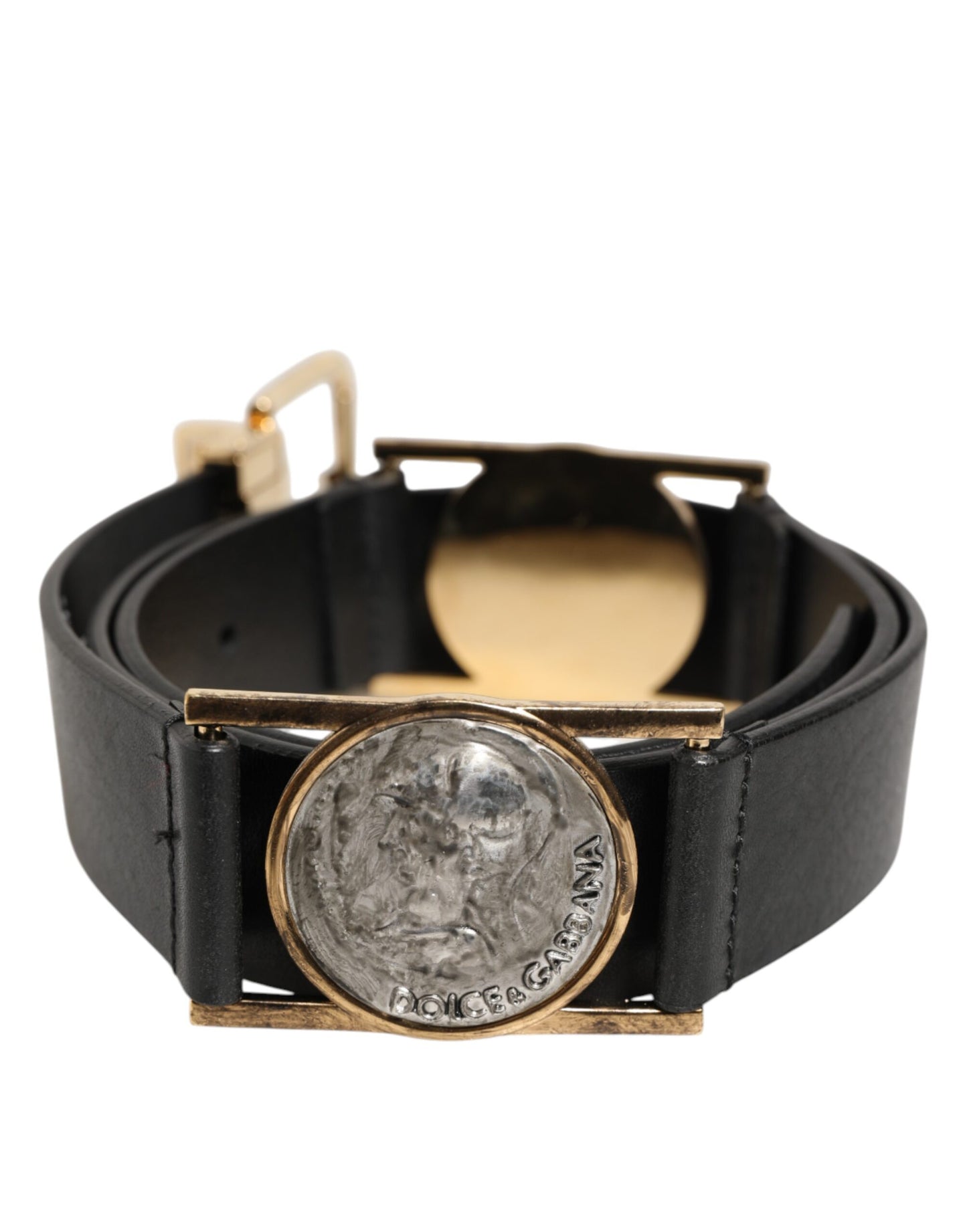 Dolce & Gabbana Leren Riem Met Muntgesp Luxe – Zwart