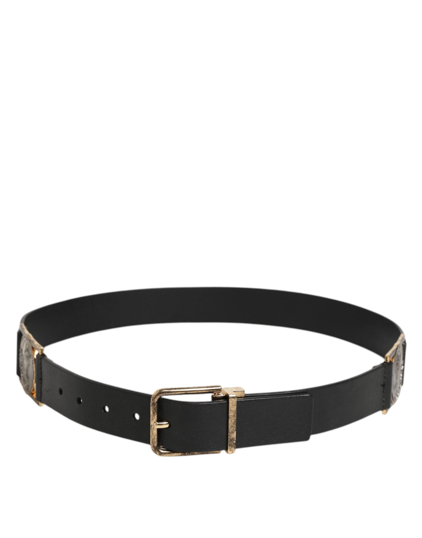 Dolce & Gabbana Leren Riem Met Muntgesp Luxe – Zwart