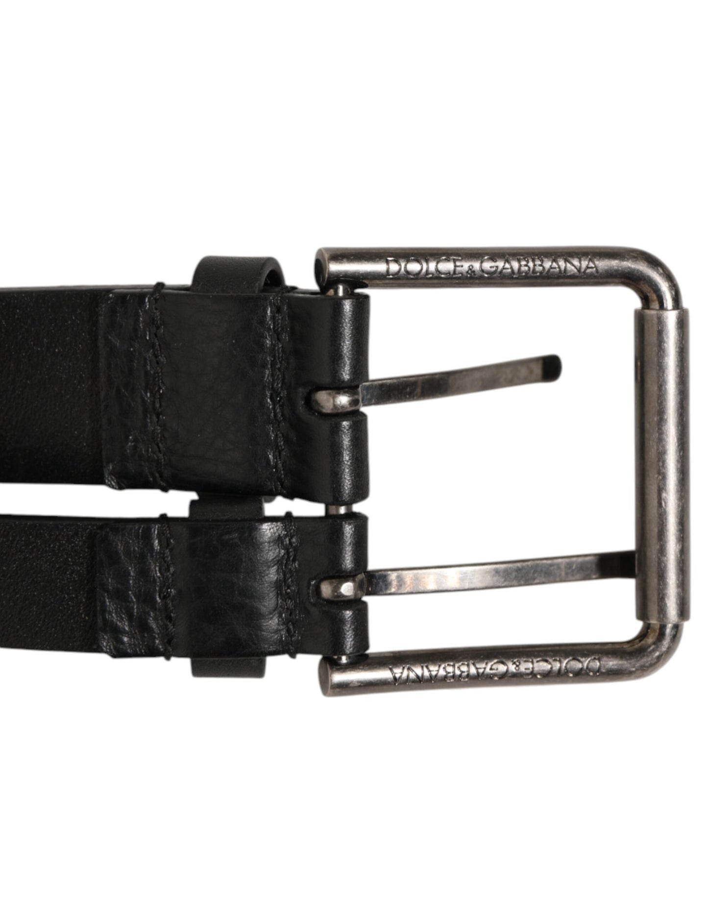 Dolce & Gabbana Riem Zwart Leer Dubbel Strap Zilveren Gesp