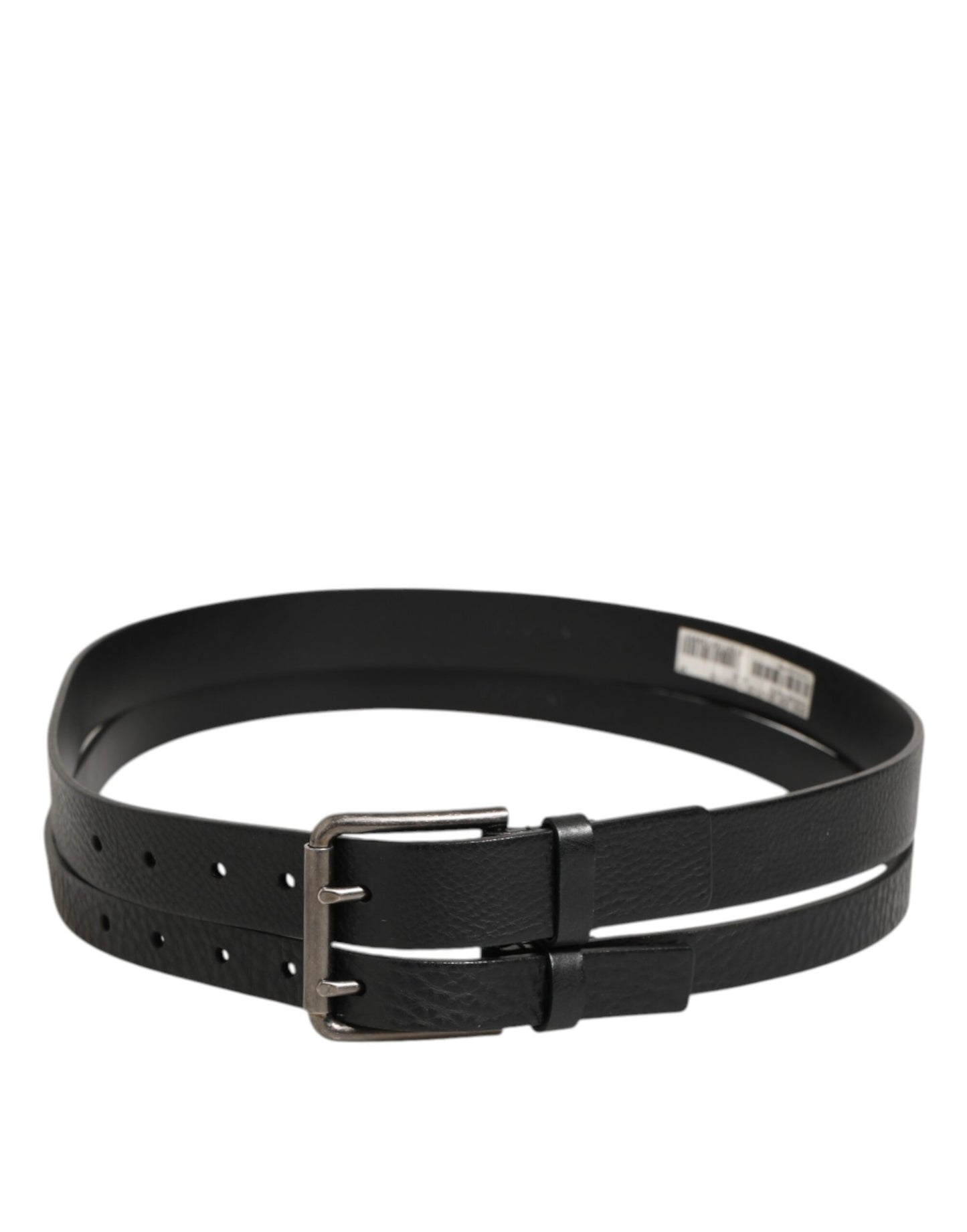 Dolce & Gabbana Riem Zwart Leer Dubbel Strap Zilveren Gesp