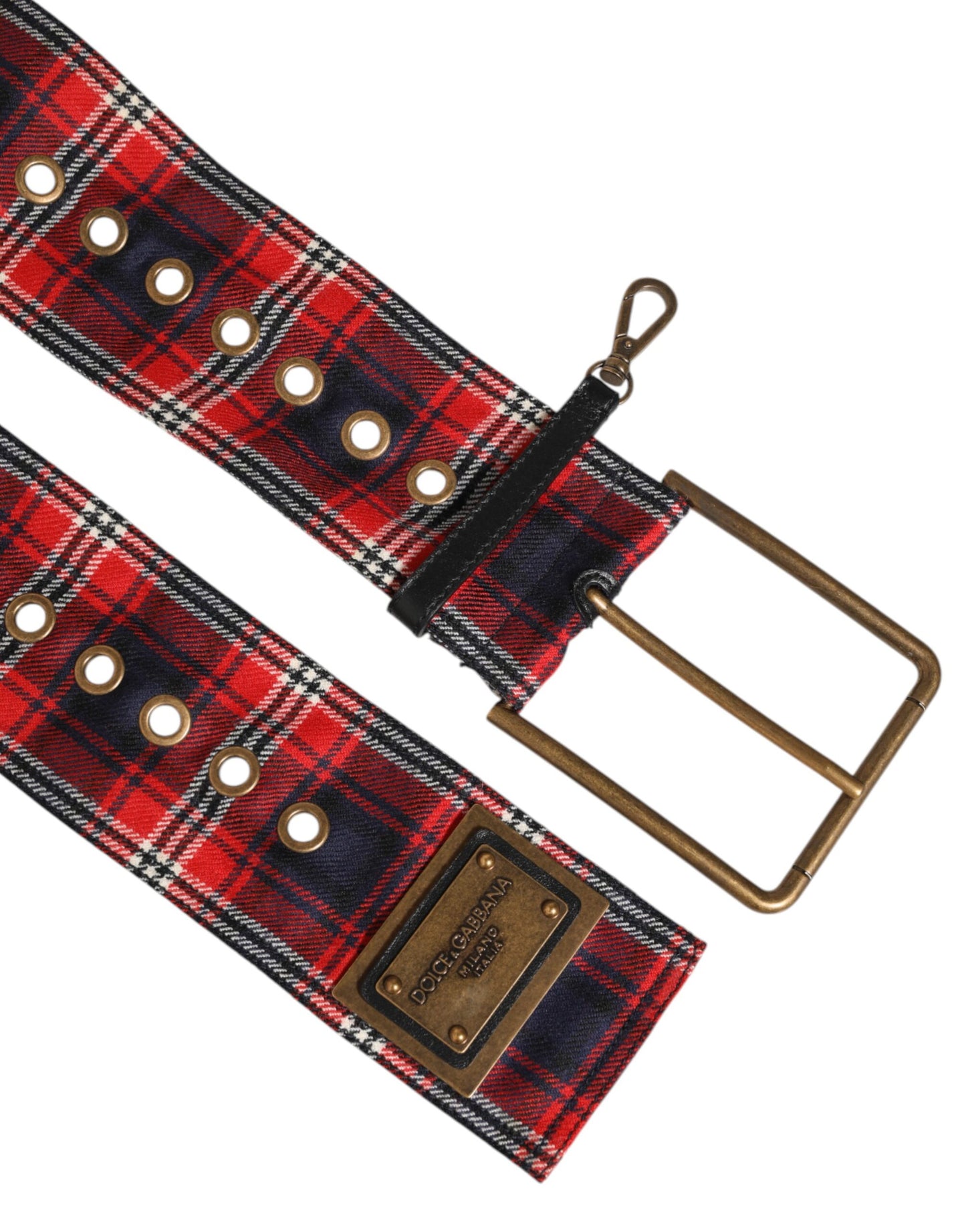 Dolce & Gabbana Riem Plaid Stof Messing Gesp Rood Luxe