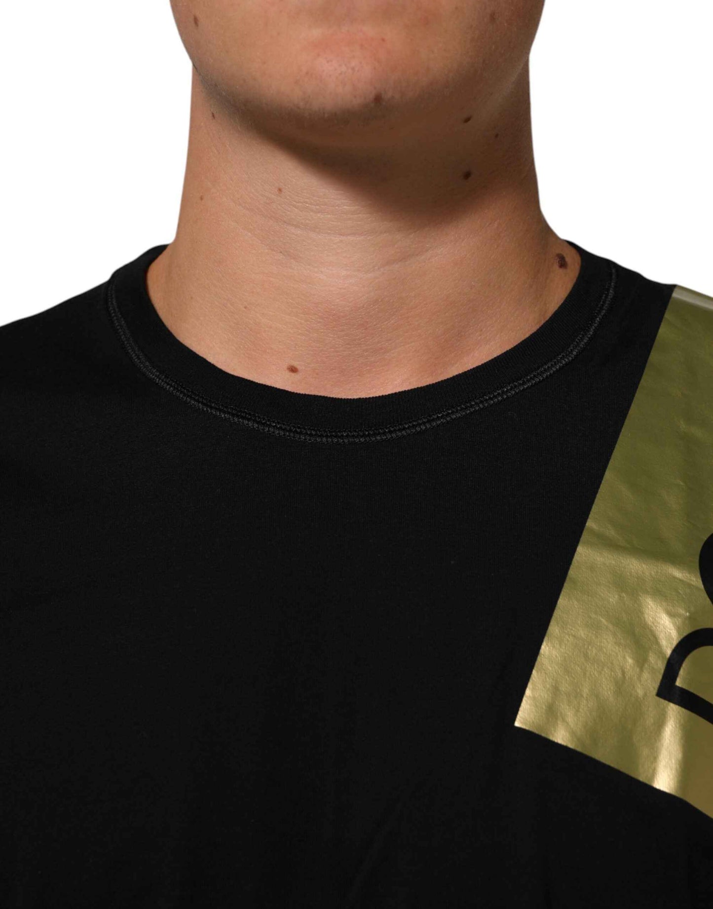 Dolce & Gabbana Black Logo Tape Cotton Crew Neck Men T-shirt