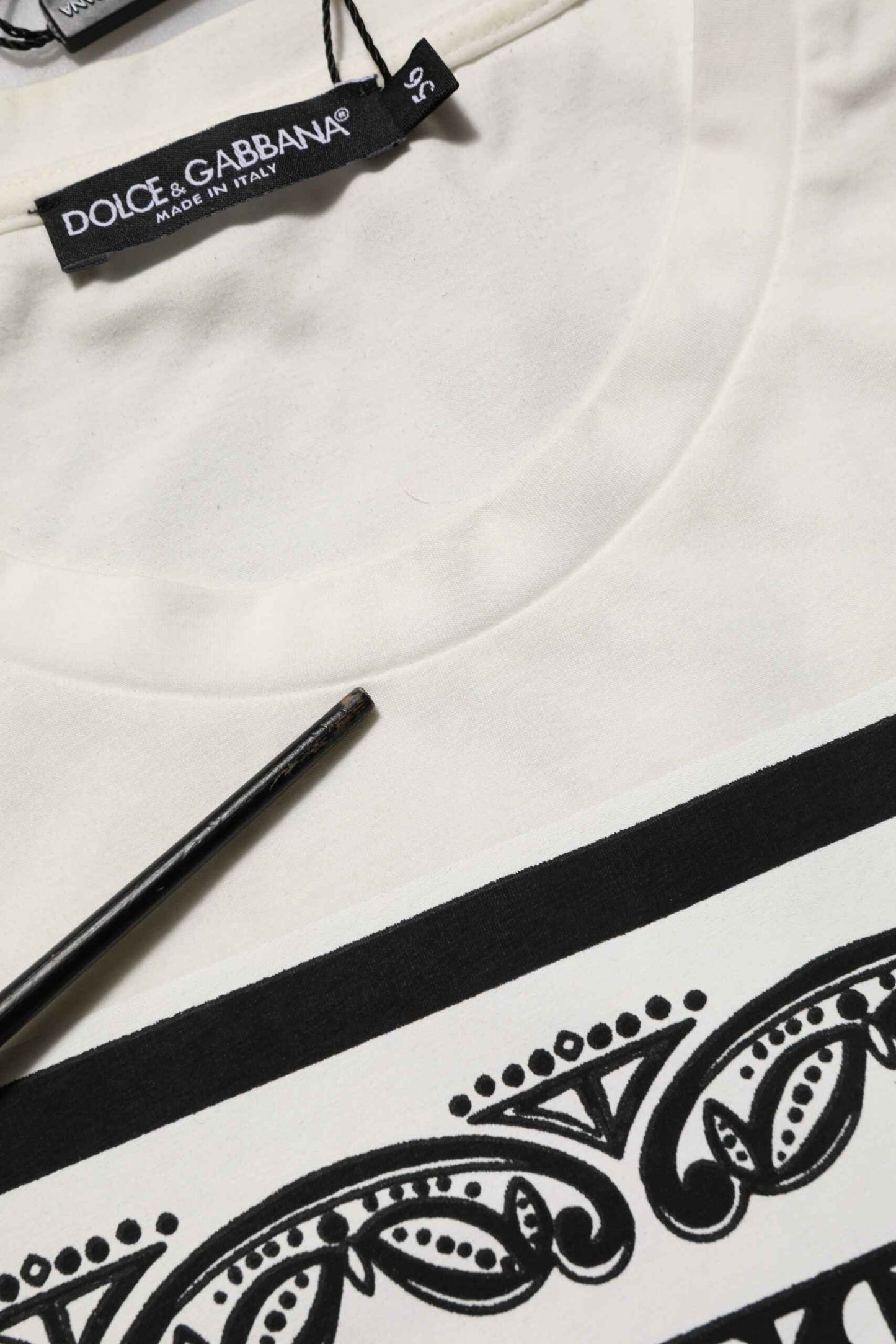 Dolce & Gabbana White Cotton Logo Bandana Print Men T-shirt