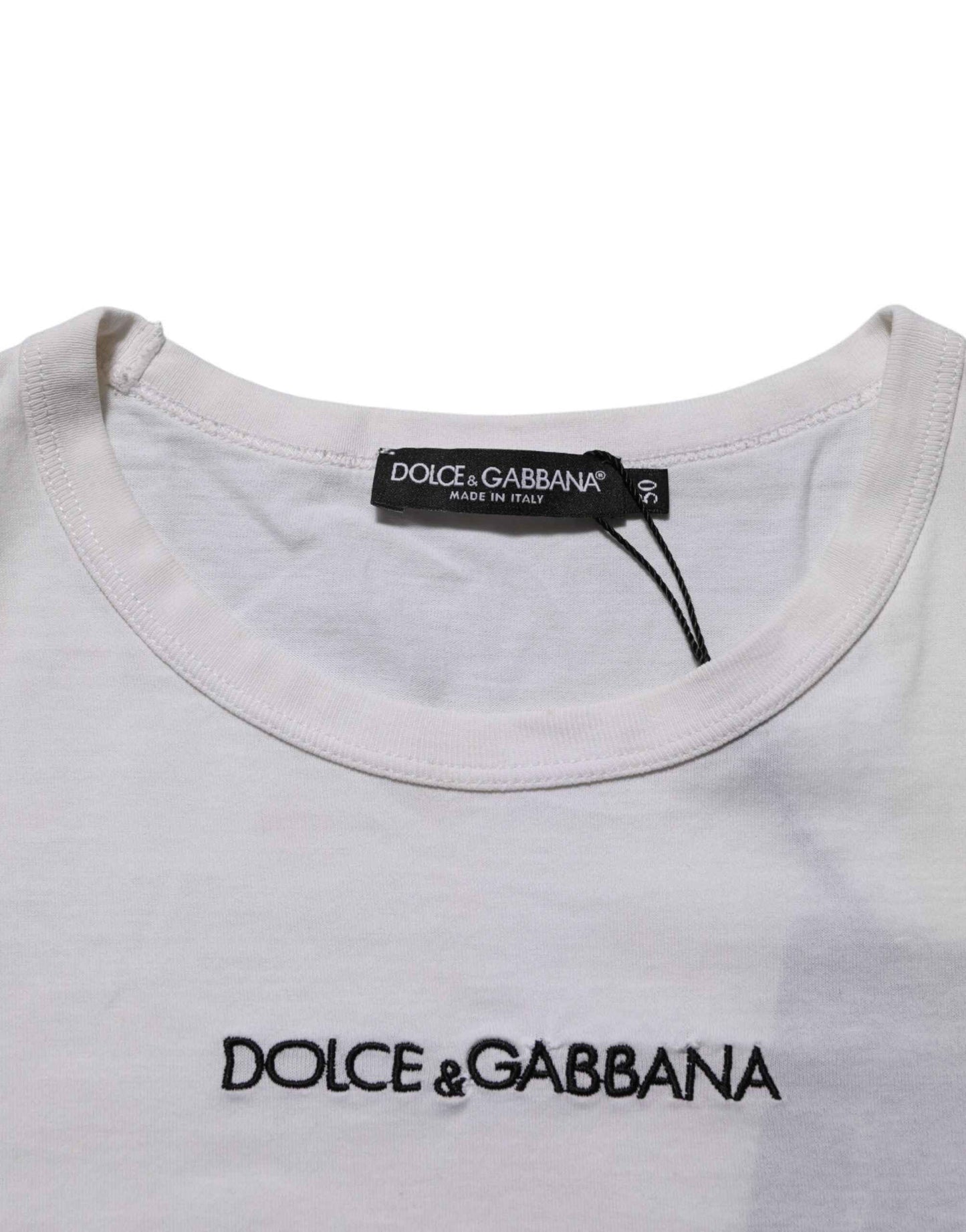 Dolce & Gabbana White Logo Print Cotton Crew Neck Men T-shirt