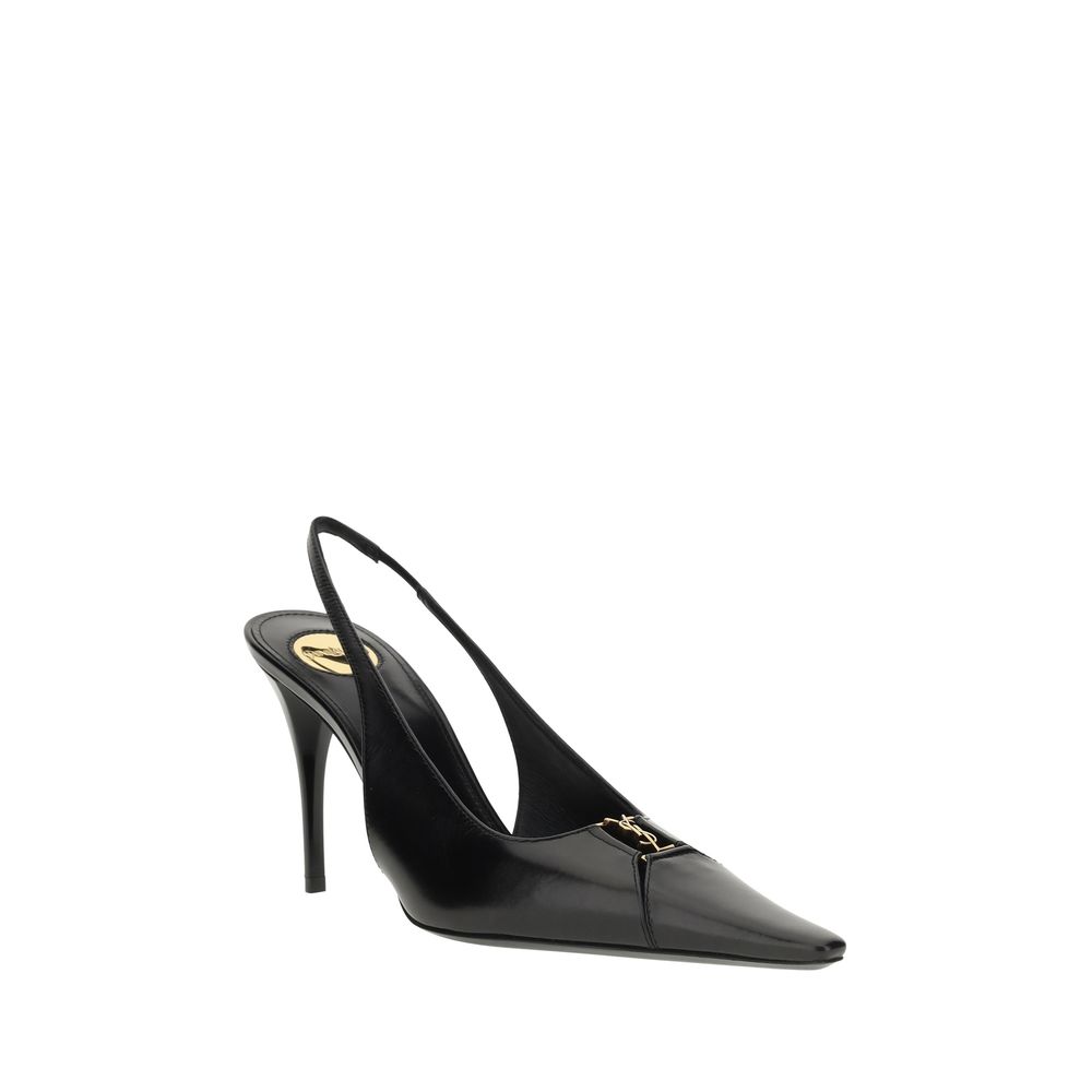 Saint Laurent Babylone Pumps Leer Elastische Slingback Zwart