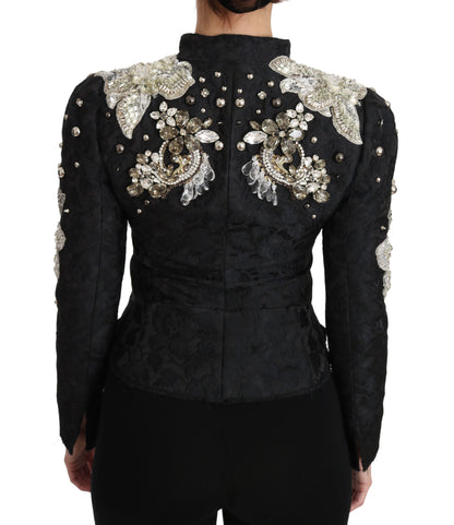 Dolce & Gabbana Black Jacquard Crystal Floral Jacket by Dolce & Gabbana