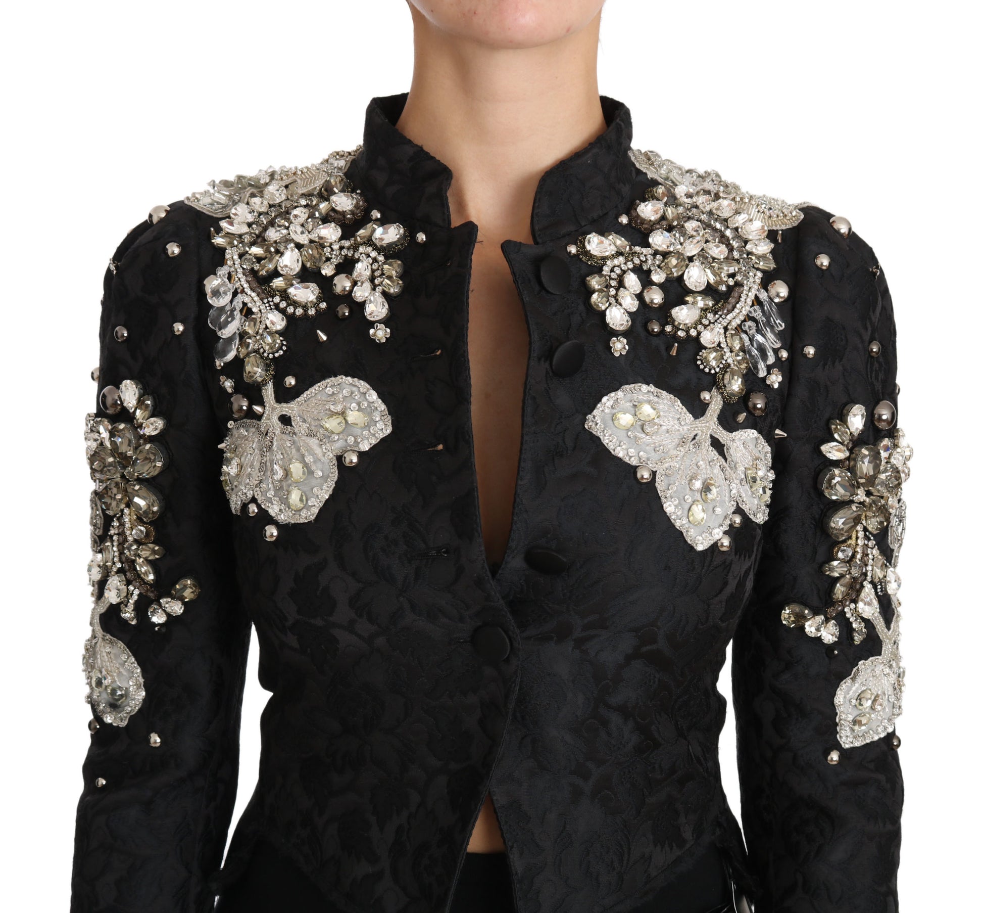 Dolce & Gabbana Black Jacquard Crystal Floral Jacket by Dolce & Gabbana