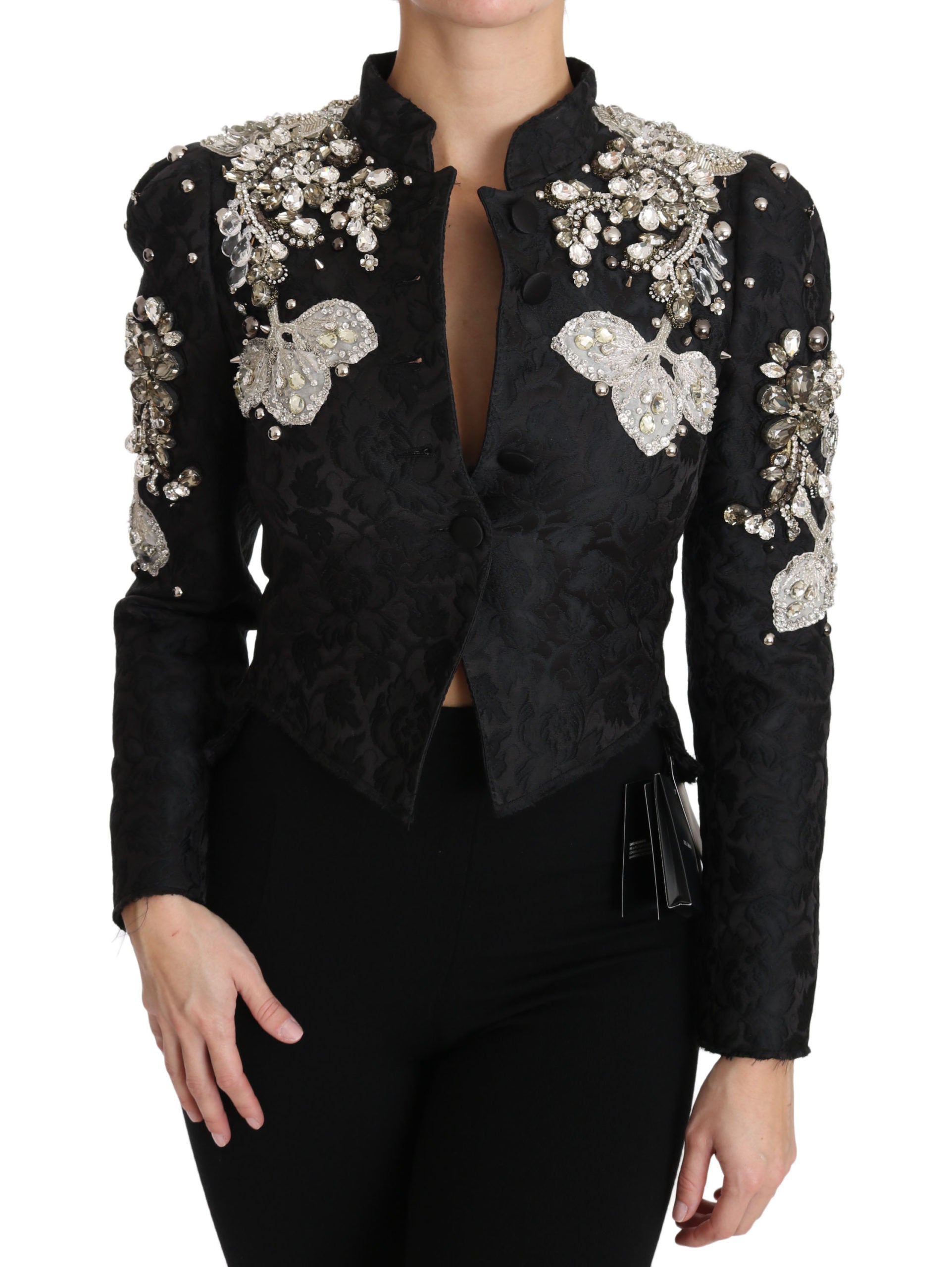 Dolce & Gabbana Black Jacquard Crystal Floral Jacket by Dolce & Gabbana