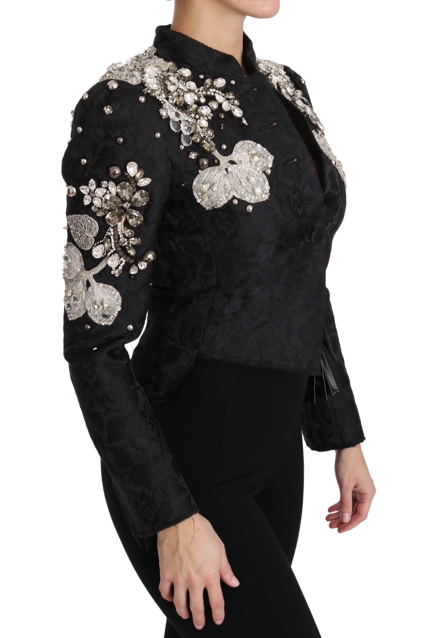 Dolce & Gabbana Black Jacquard Crystal Floral Jacket by Dolce & Gabbana
