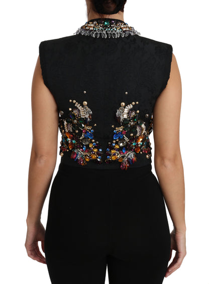 Dolce &amp; Gabbana Black Crystal Sicily Vest Waistcoat
