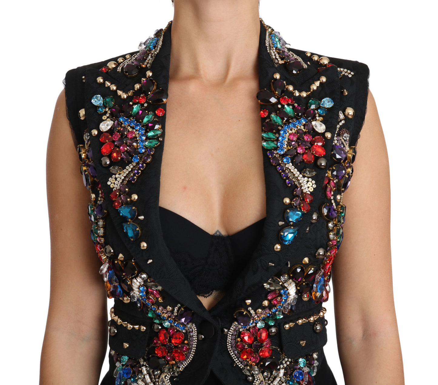 Dolce &amp; Gabbana Black Crystal Sicily Vest Waistcoat