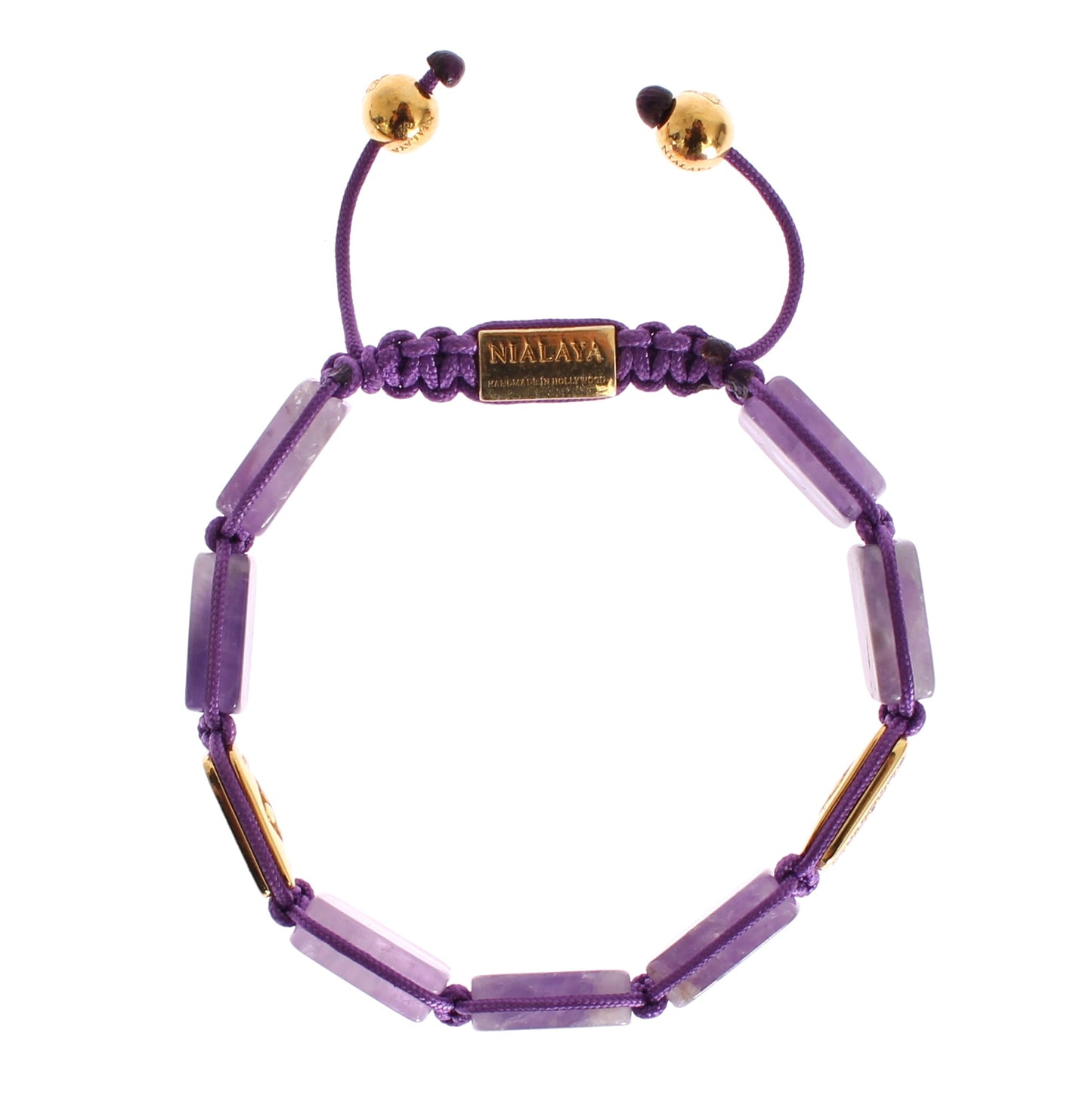 Bracelet Nialaya éblouissant en diamant plaqué or et améthyste