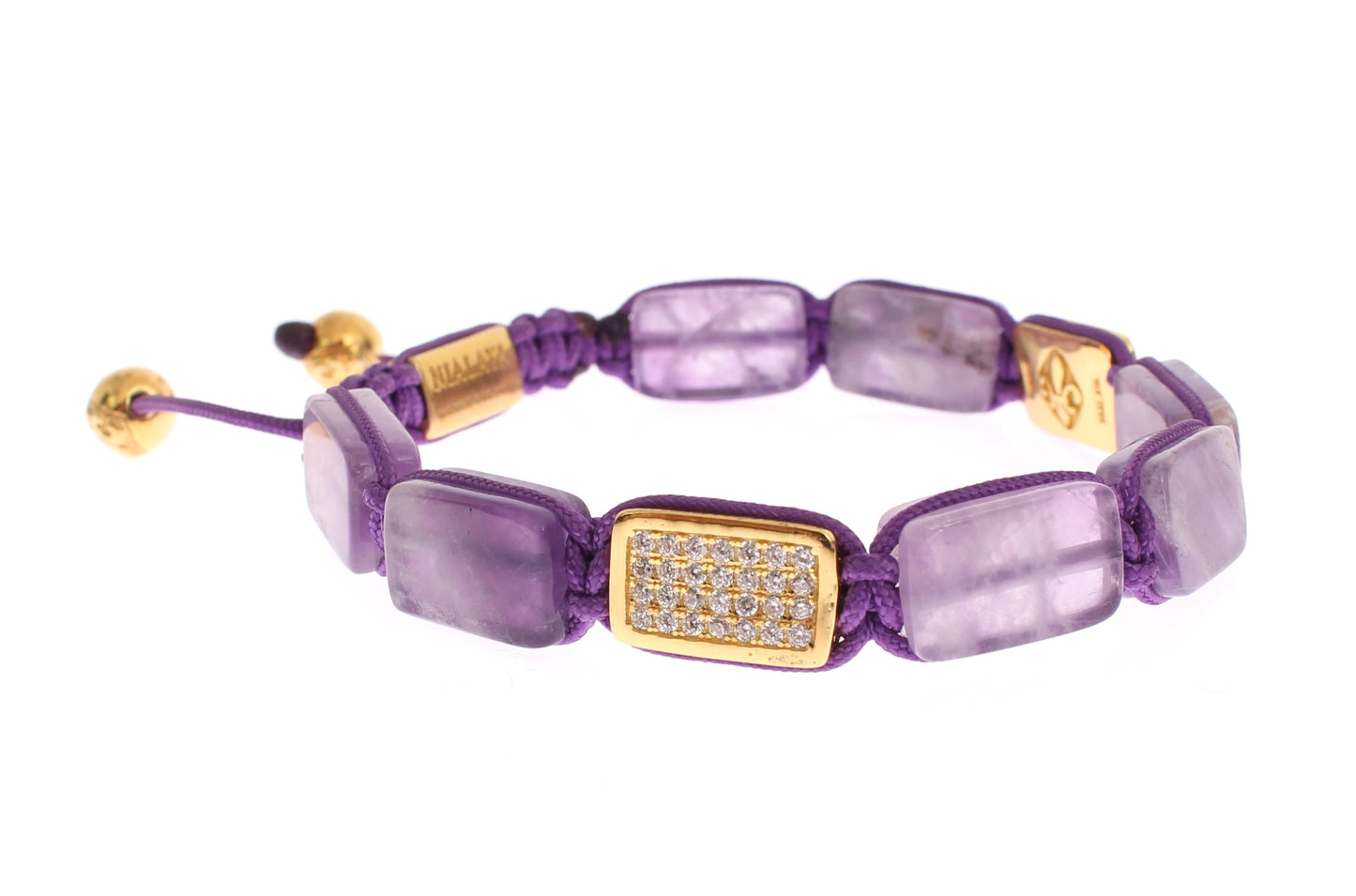Bracelet Nialaya éblouissant en diamant plaqué or et améthyste