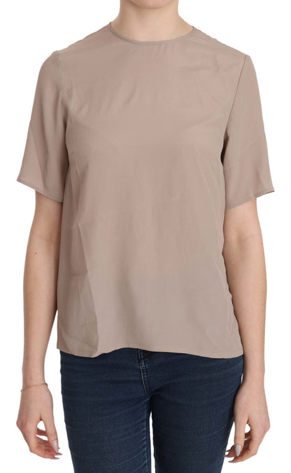Dolce &amp; Gabbana Élégant chemisier à col rond en soie mélangée beige
