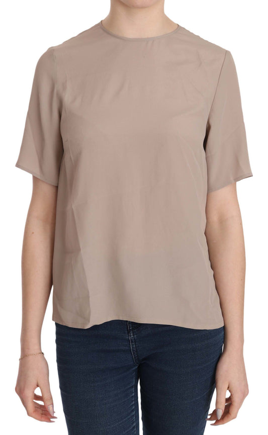 Dolce &amp; Gabbana Élégant chemisier à col rond en soie mélangée beige