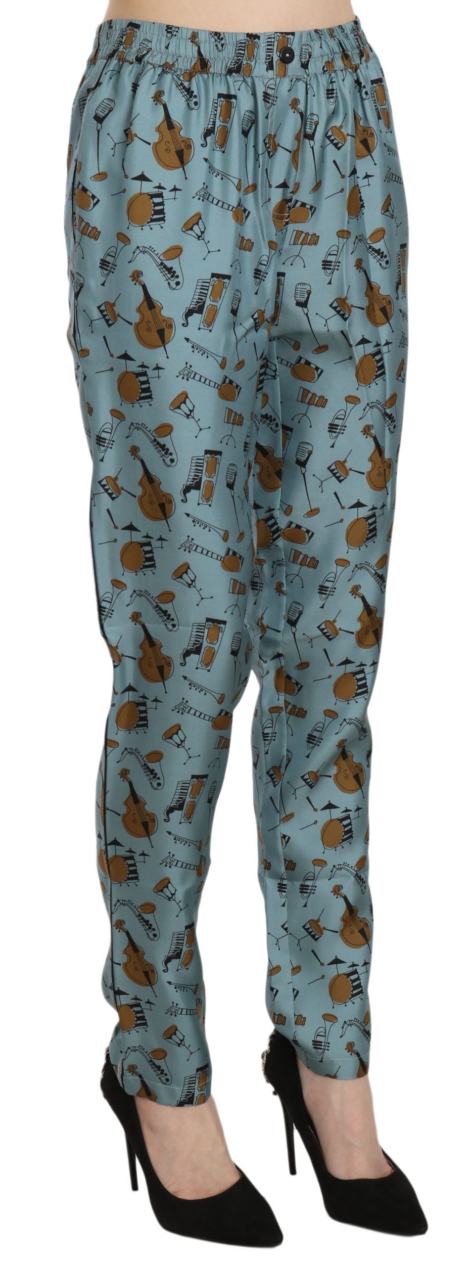 Dolce &amp; Gabbana Blue Musical Instruments Print Tapered Pants