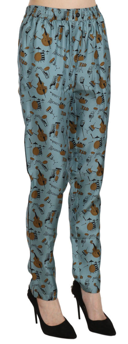Dolce &amp; Gabbana Blue Musical Instruments Print Tapered Pants